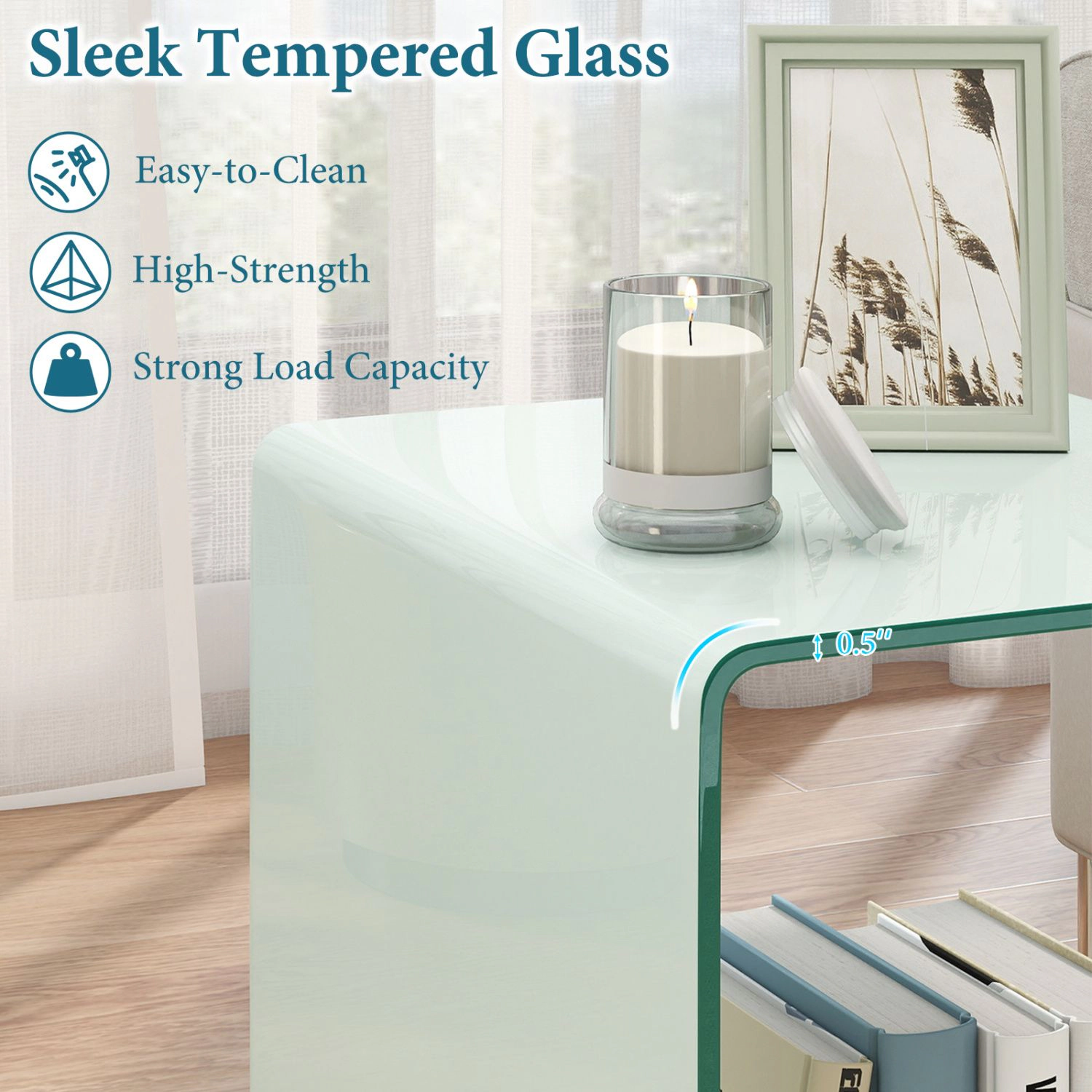 SlickBlue Mobile Side Table with Lockable Wheels, Glass Surface and Open Storage