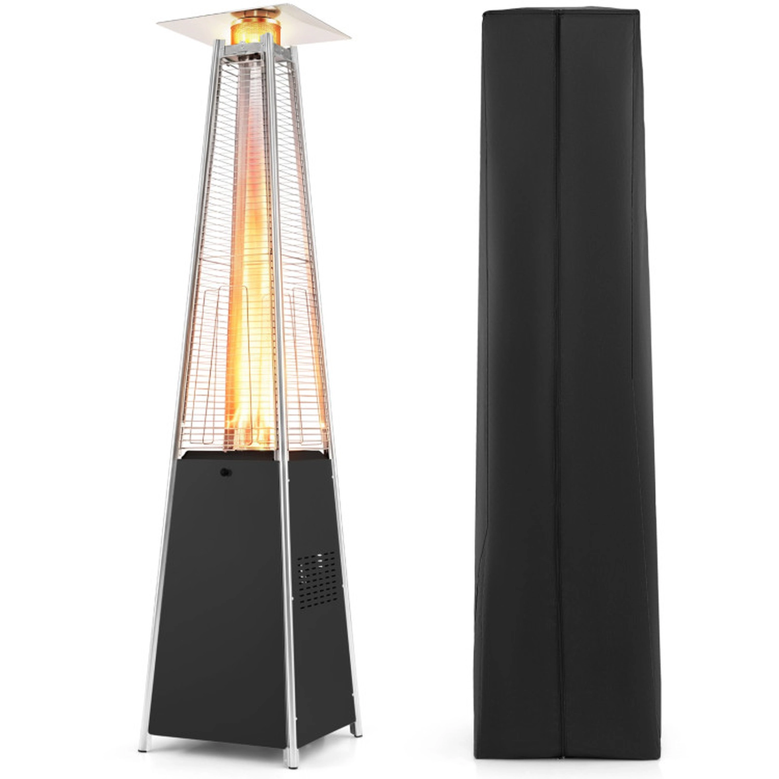 SUGIFT Silver Pyramid Propane Patio Heater with Zippered Cover and Wheels 45000-BTU 20.5-in W 20.5-in D 89-in H