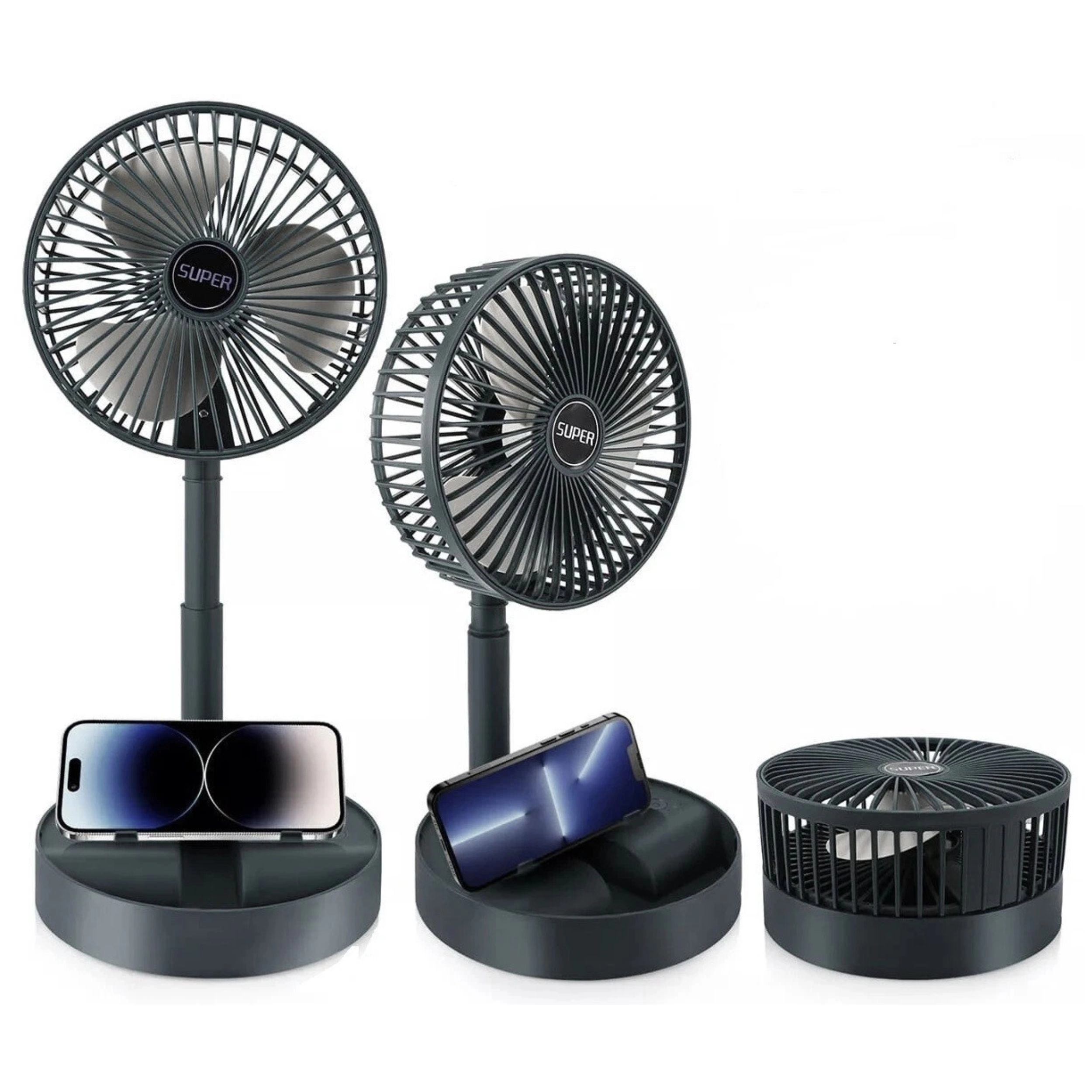 Home Collection Black USB Telescopic Folding Desk Fan with Phone Stand