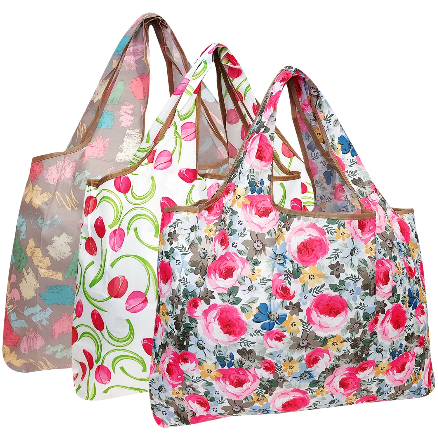 Wrapables Large Nylon Reusable Shopping Bags for Groceries (Set of 3