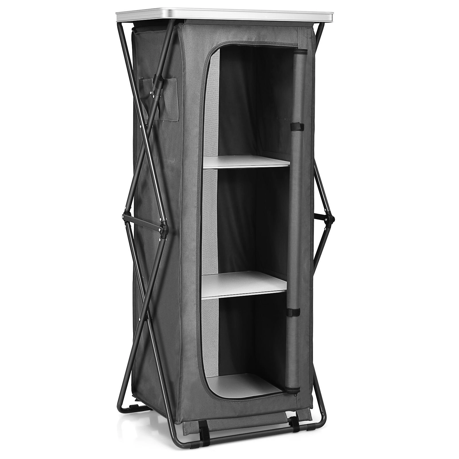 LJG Folding Camping Storage Cabinet with 3 Shelves and Carry Bag