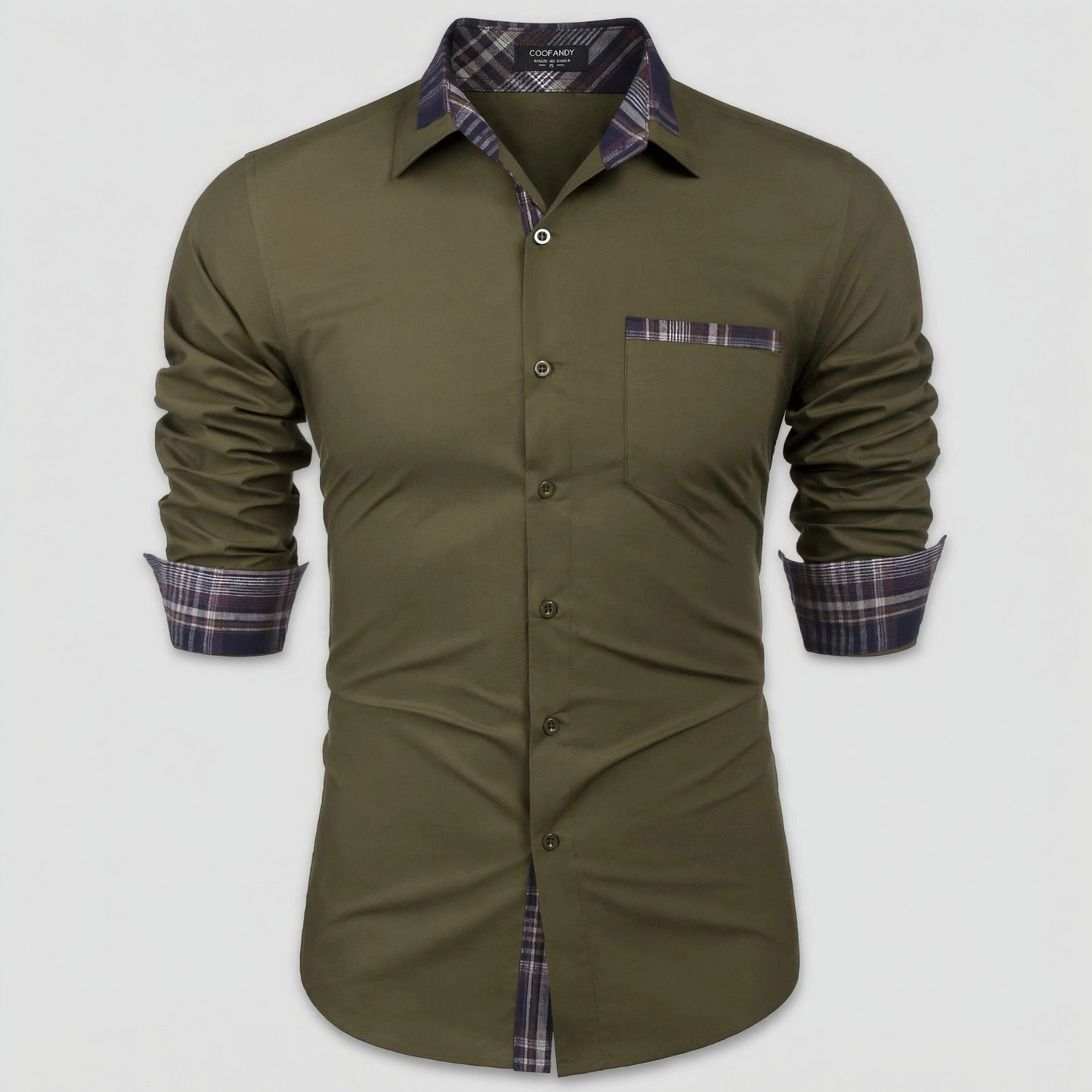 COOFANDY Mens Contrast Plaid Long Sleeve Button Down Shirt Lapel Collar Casual Tops