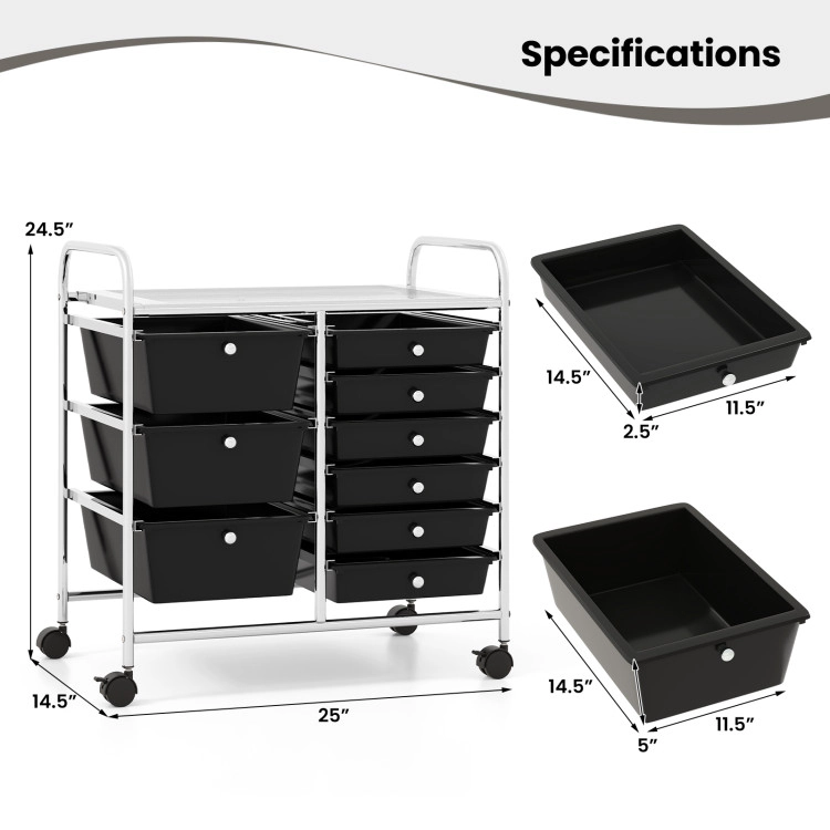 Hivvago 9-Drawer Rolling Supply Organizer with Metal Frame