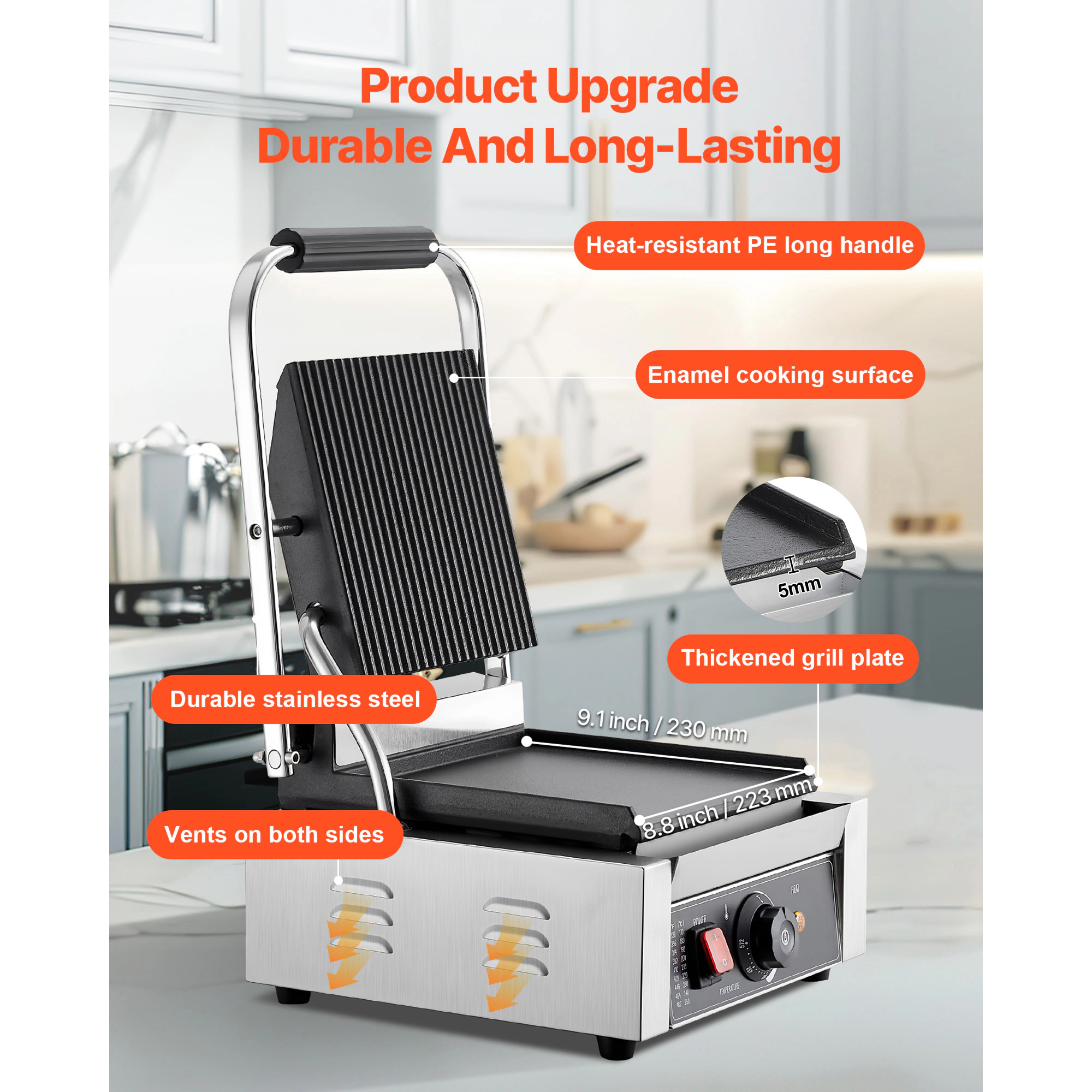 HONGGE Commercial Panini Grill, Electric Sandwich Panini Maker