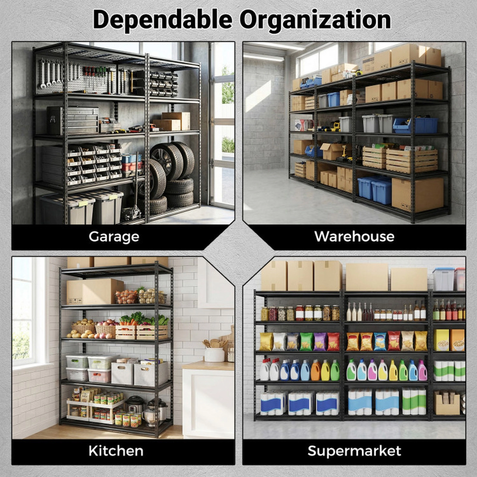 SUGIFT 48-in Wide 5-Tier 2000-lb Capacity Metal Wire Rack Shelving Unit with Connectors and Anti-Tip Kits