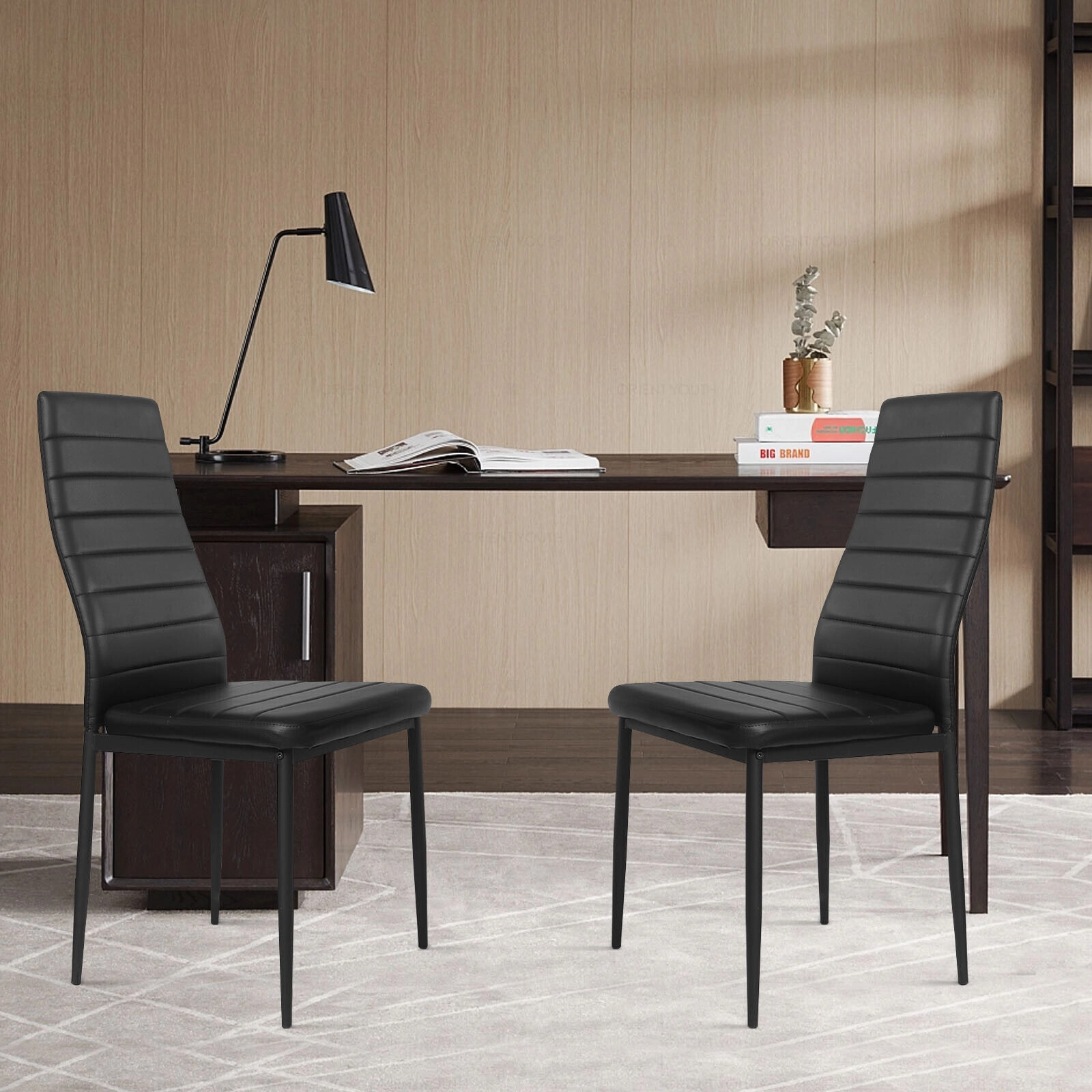 LJG 4 Pieces Modern Leather Dining Chairs Set with Metal Frame