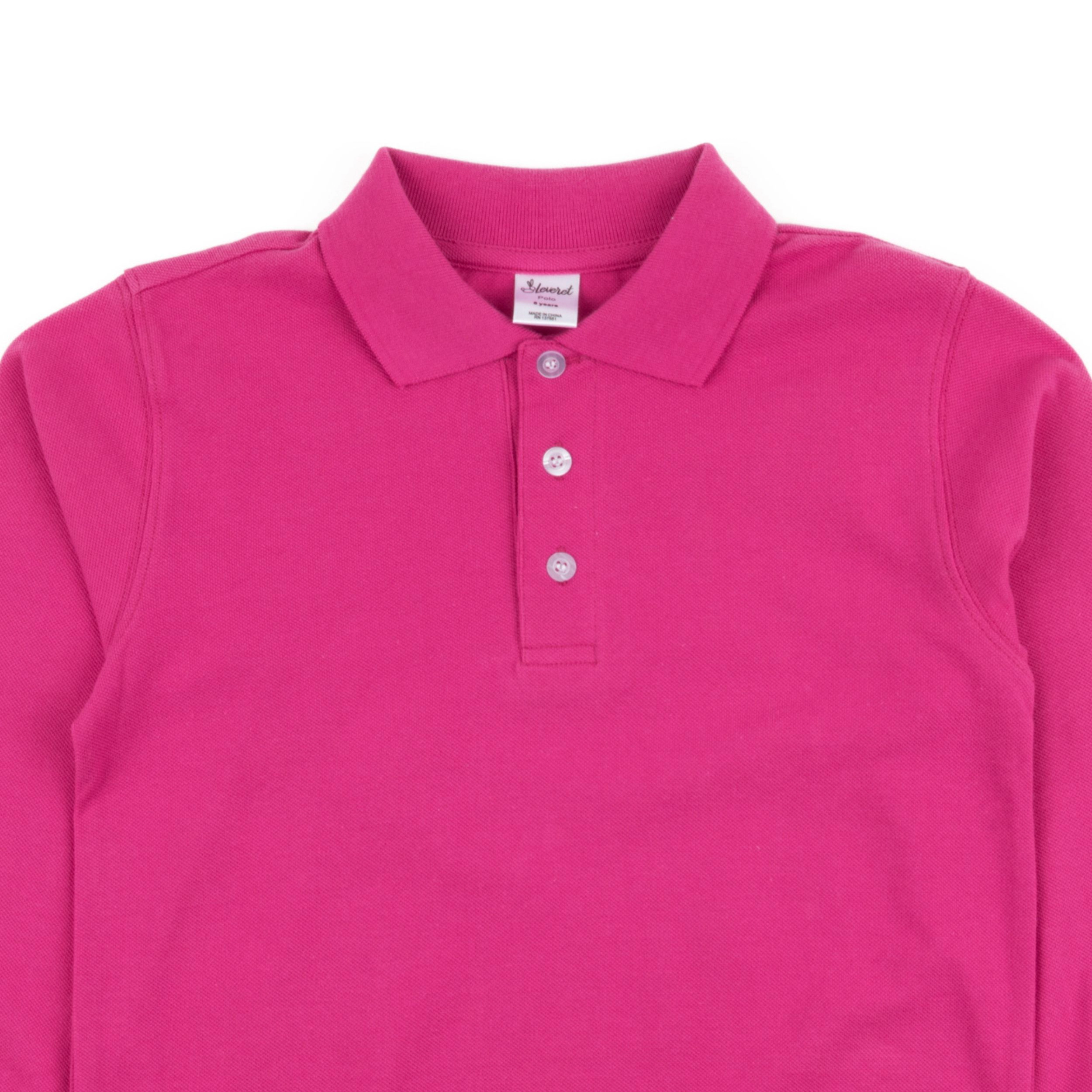 Leveret Girls Solid Long Sleeve Cotton Polo Shirt