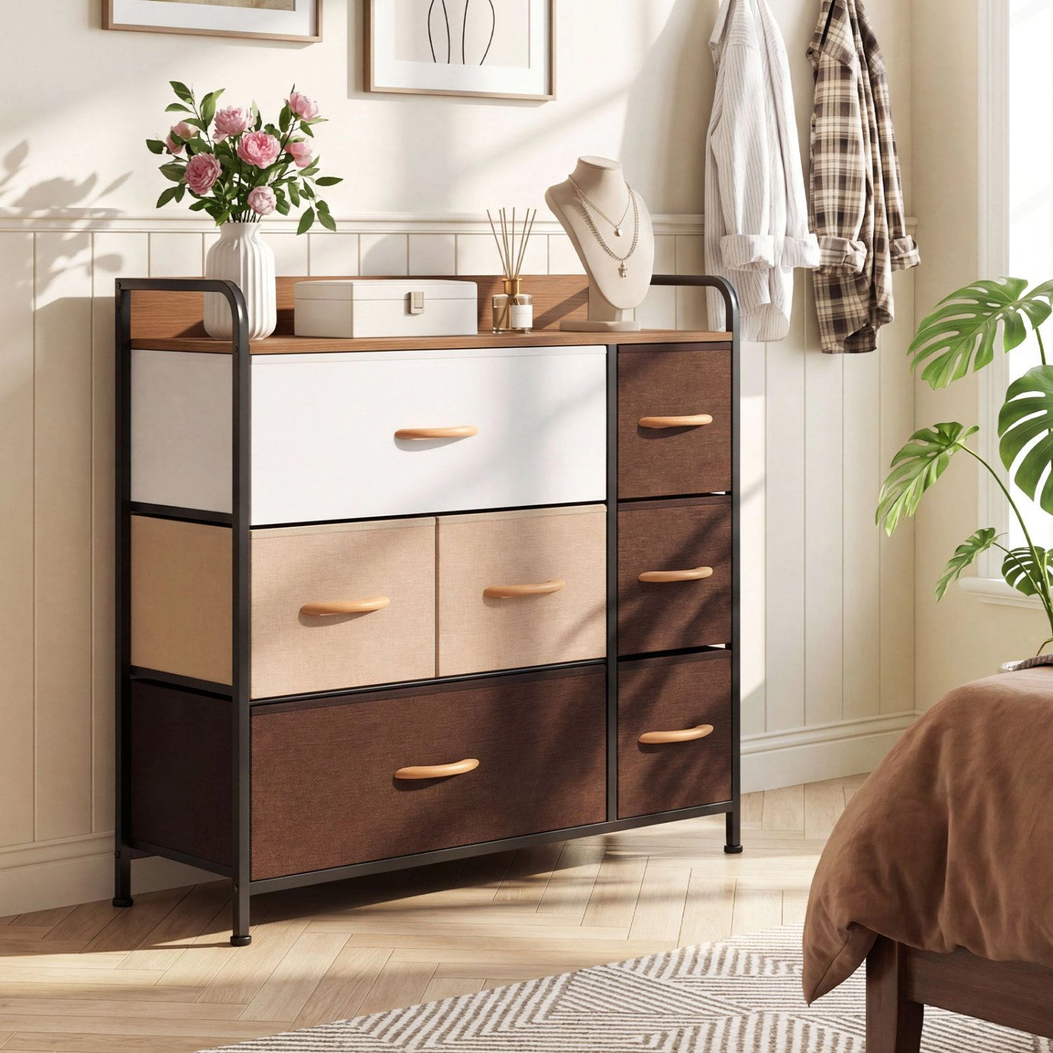 SlickBlue 7 Drawer Tower Steel Frame and Wooden Top Dresser Storage Chest