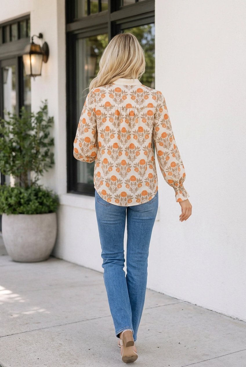 Threaded Pear Piper Long Sleeve Blouse Top