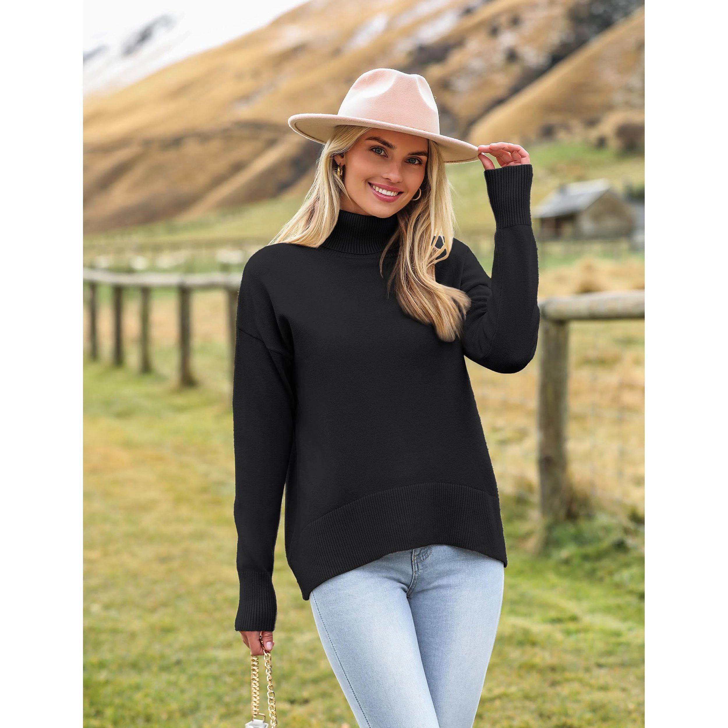 Zeagoo Women's Turtleneck Chunky Knitted High Low Hem Pullover