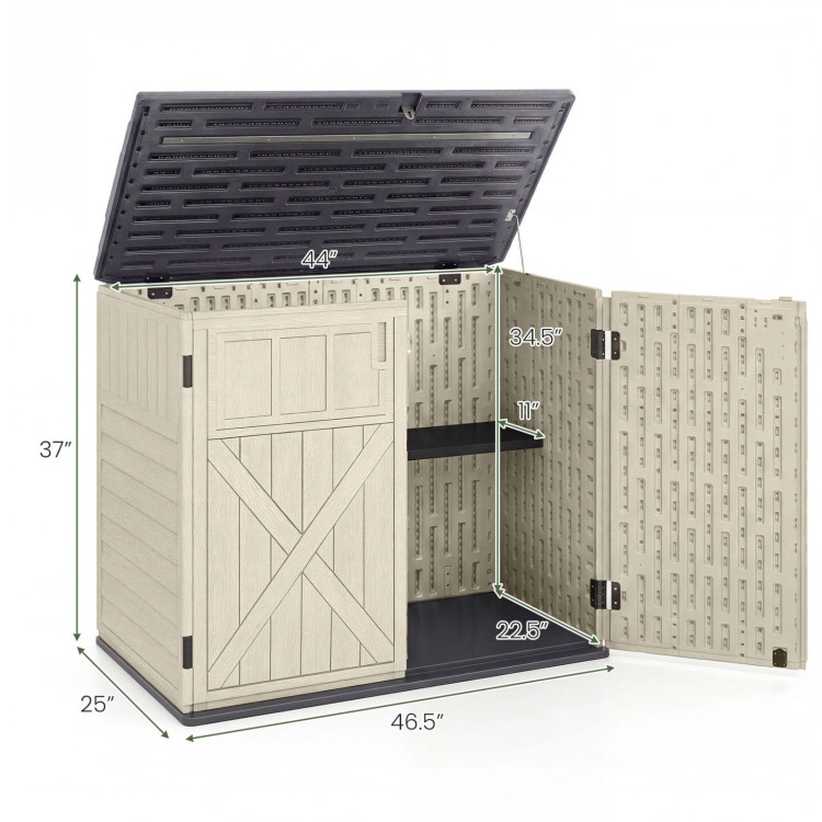 SUGIFT 20-cu ft 860-lb Capacity Horizontal Resin Outdoor Storage Shed with 3-Position Adjustable Shelf