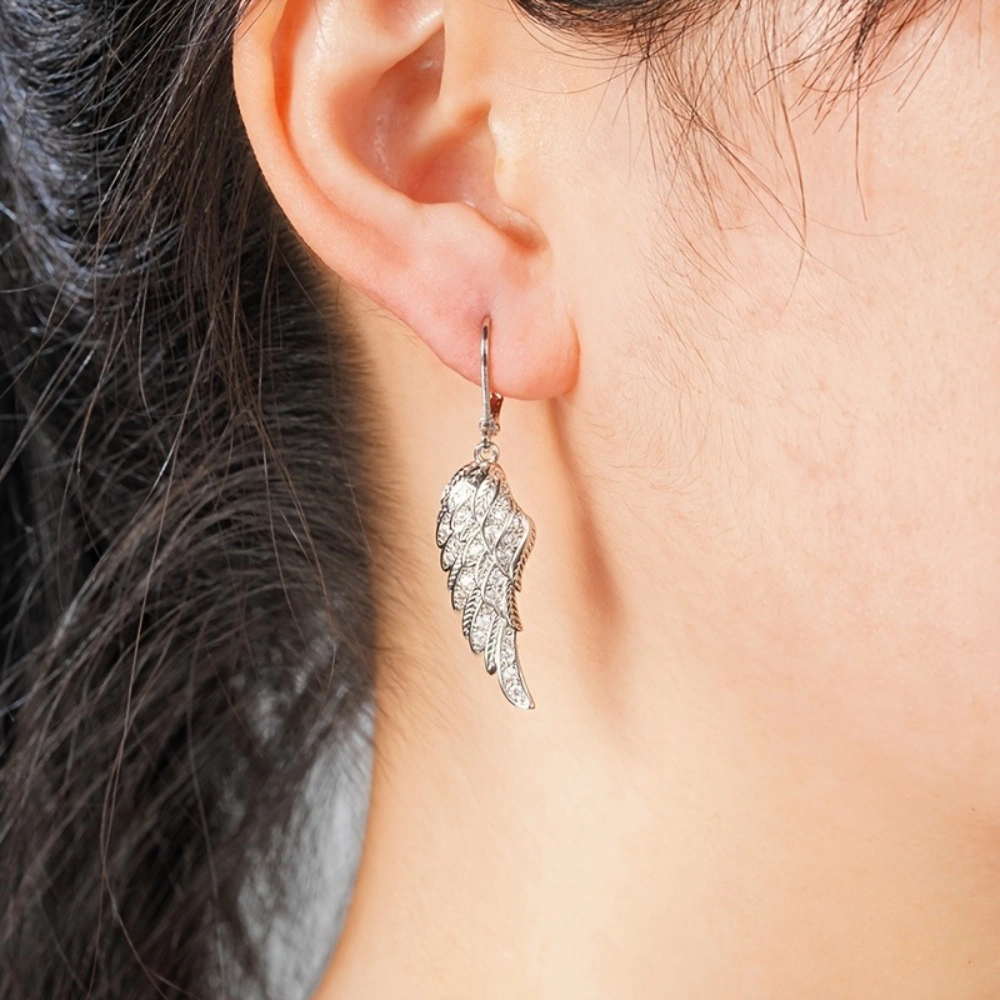 Women Angel Wing Dangle Leverback Earring