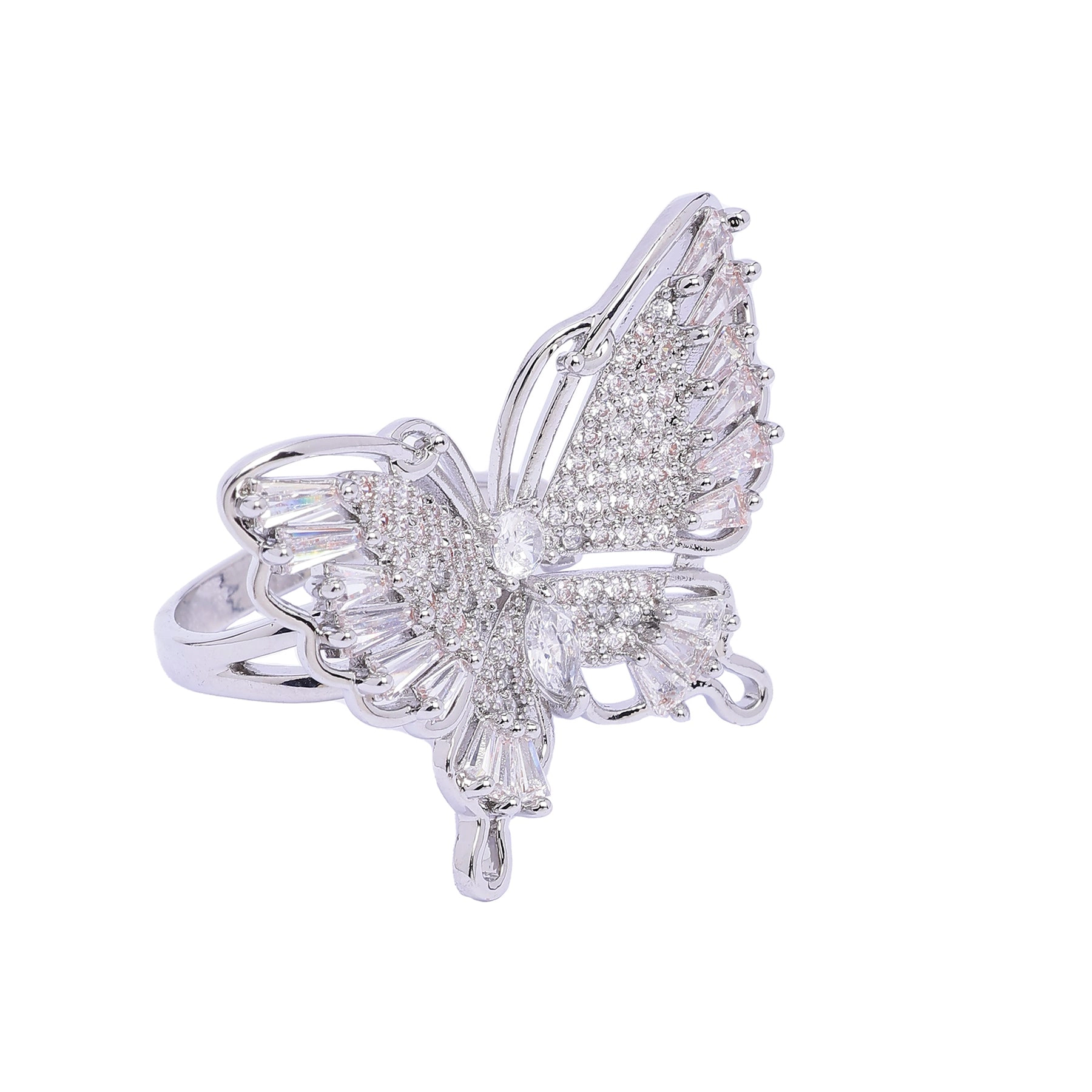 AGP Paris Women's Silver-Tone Wide Wing Butterfly Adjustable Ring