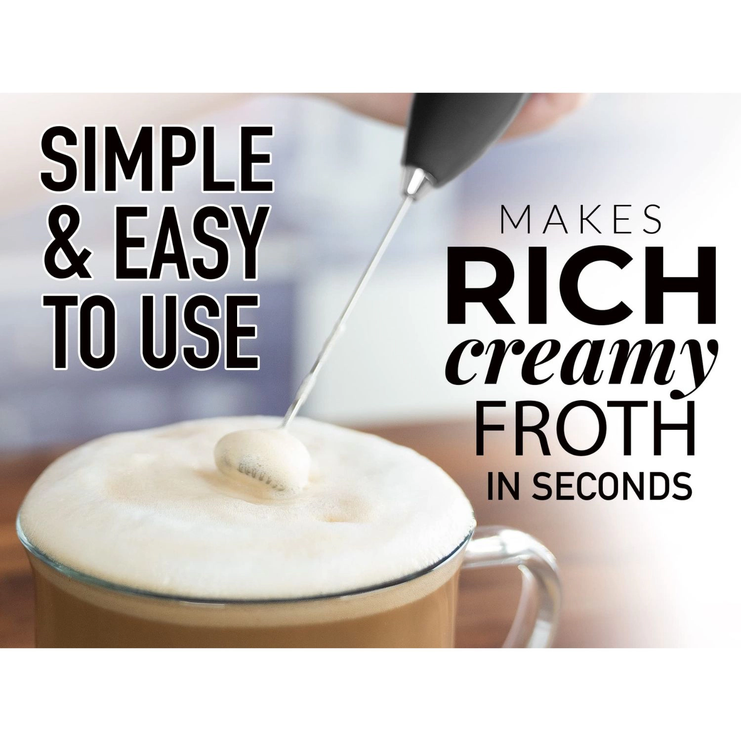 Zulay Kitchen FrothMate Powerful Milk Frother Portable & Compact Handheld Foam Maker Lattes, Cappuccinos