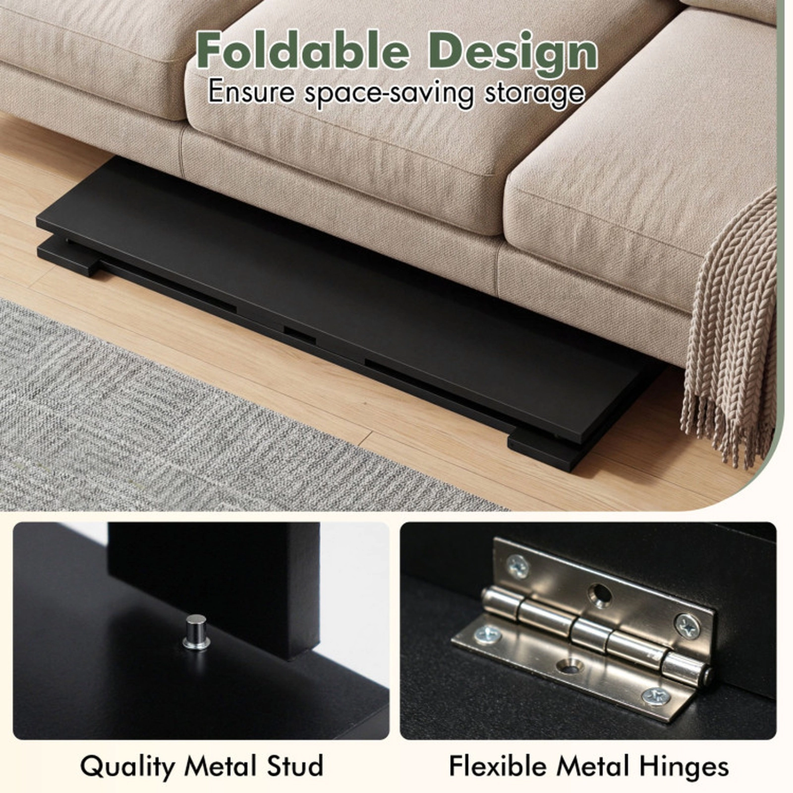 SUGIFT Folding Legs Flat Fold Low Floor Coffee Table 31.5-in x 16-in x 14-in 1.7-in Folded 11-lb Net Weight Black