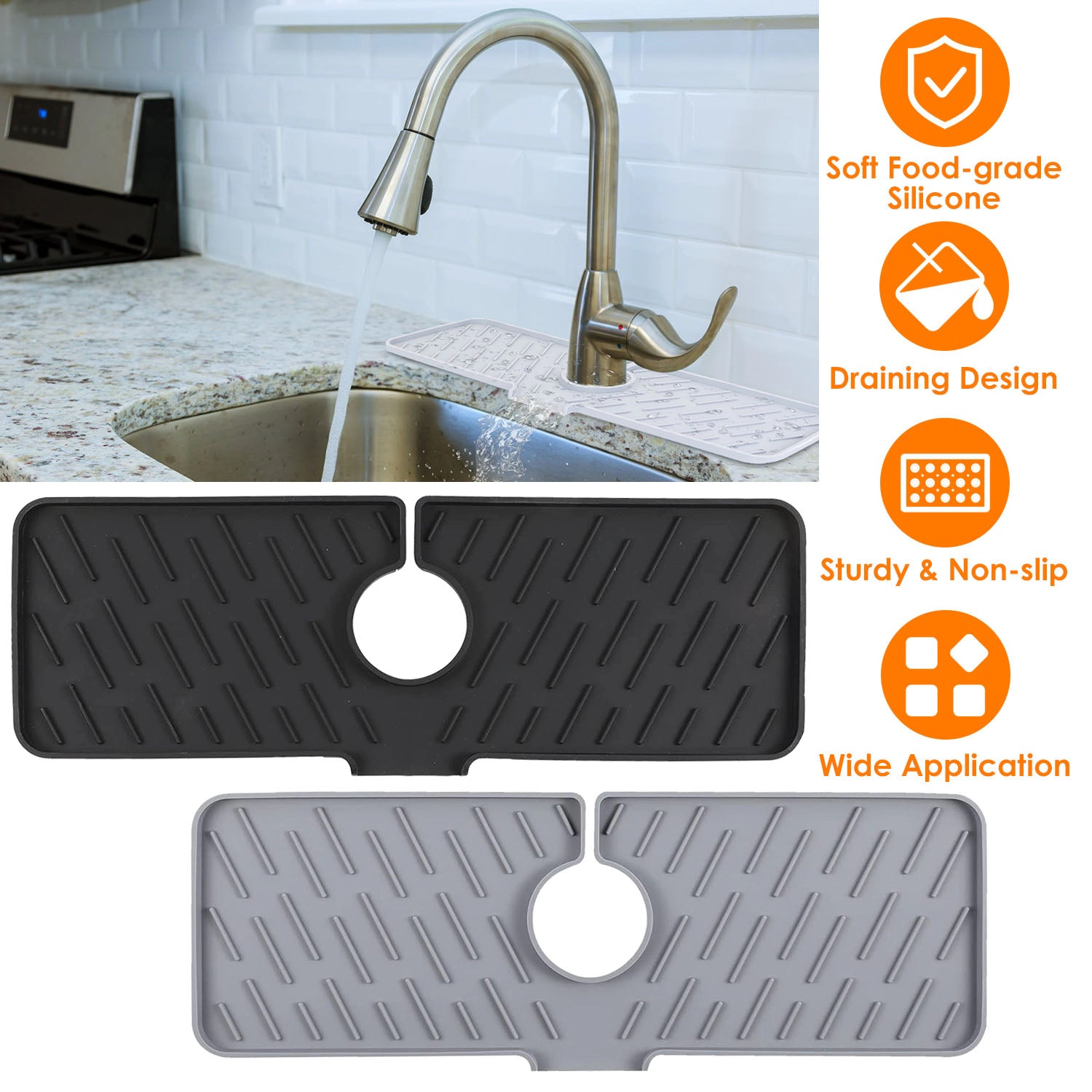 GBruno Silicone Faucet Mat Kitchen Sink Splash Guard