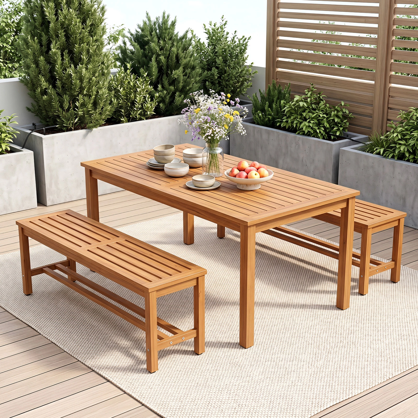 SUGIFT Set of 2 40-Inch Natural Acacia Wood Outdoor Benches