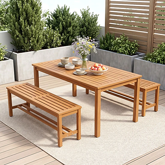SUGIFT Set of 2 40-Inch Natural Acacia Wood Outdoor Benches