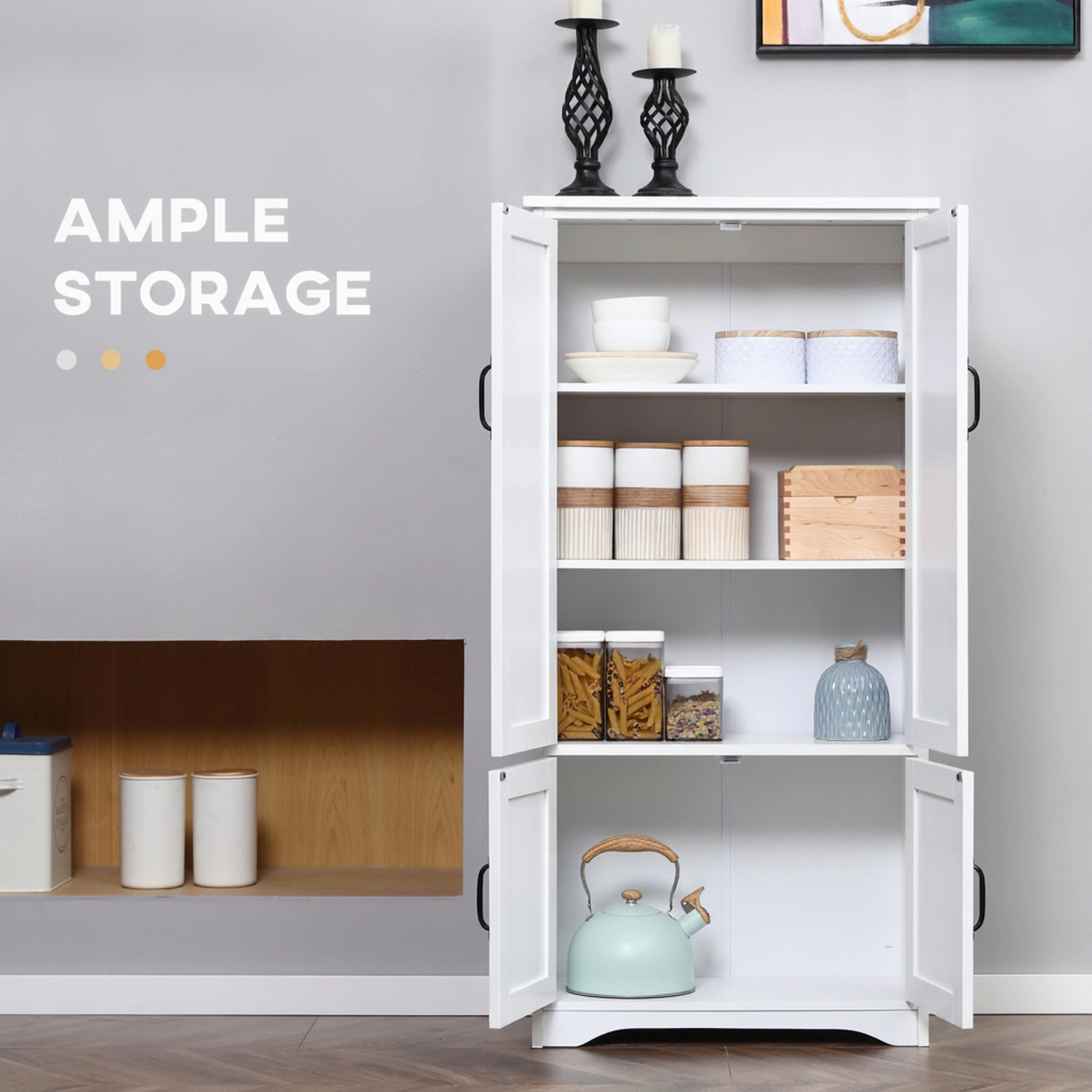 HONGGE Accent Floor Storage Cabinet Kitchen Pantry with Adjustable Shelves and 2 Lower Doors