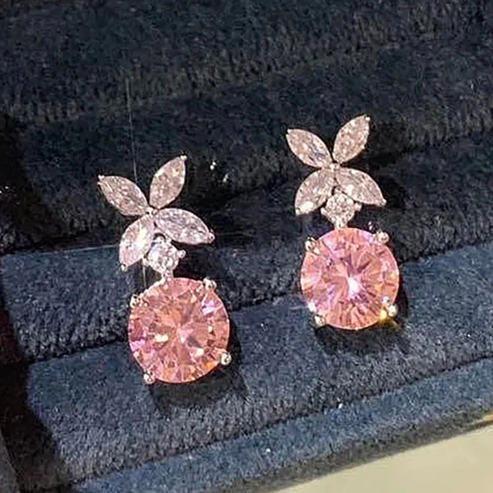 Sweet Pink Zirconia Flower Drop Earrings for Women
