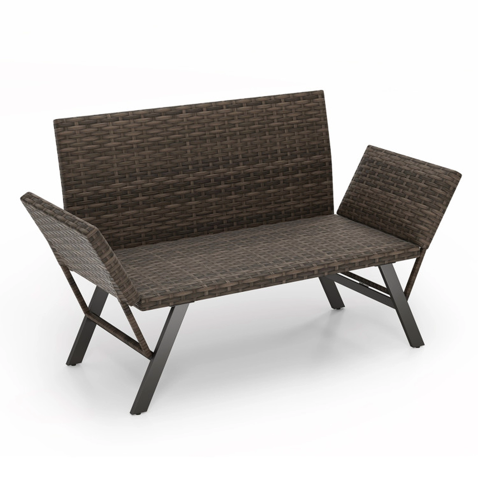 SUGIFT 660 lb 2-Seat Convertible Outdoor Loveseat Daybed, PE Rattan, Quick-Dry Foam