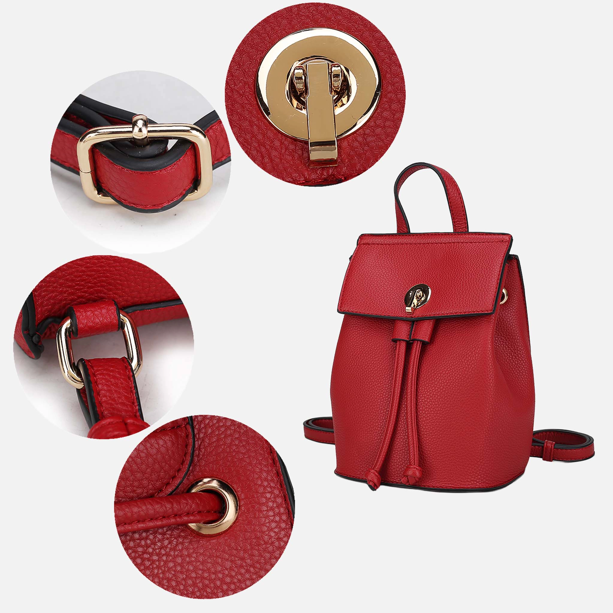 Mia K Collection Serafina Mini Backpack - Pebble Vegan Leather, Gold-Tone Hardware