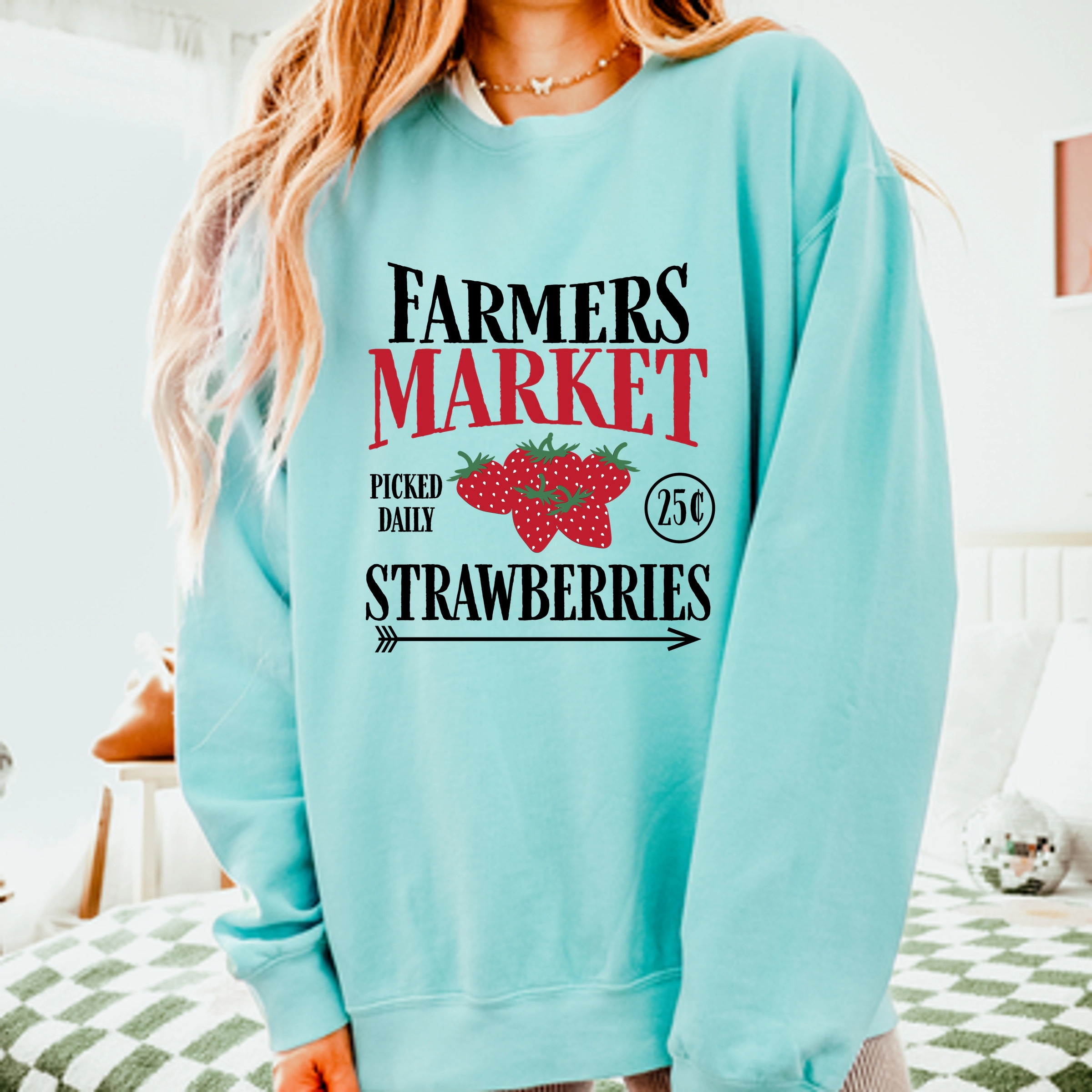 Simply Sage Market - Farmers Strawberries Women's Lightweight Garment Dyed Sweatshirt