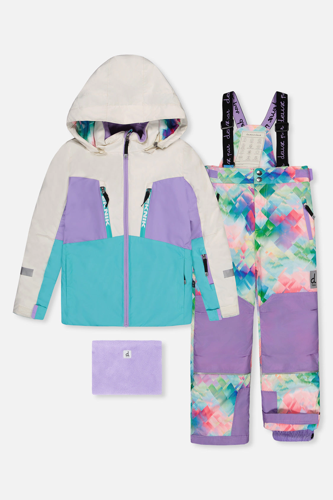Deux par Girls Two Piece Teknik Diamond Pattern Snowsuit with Hooded Jacket and Snow Pants