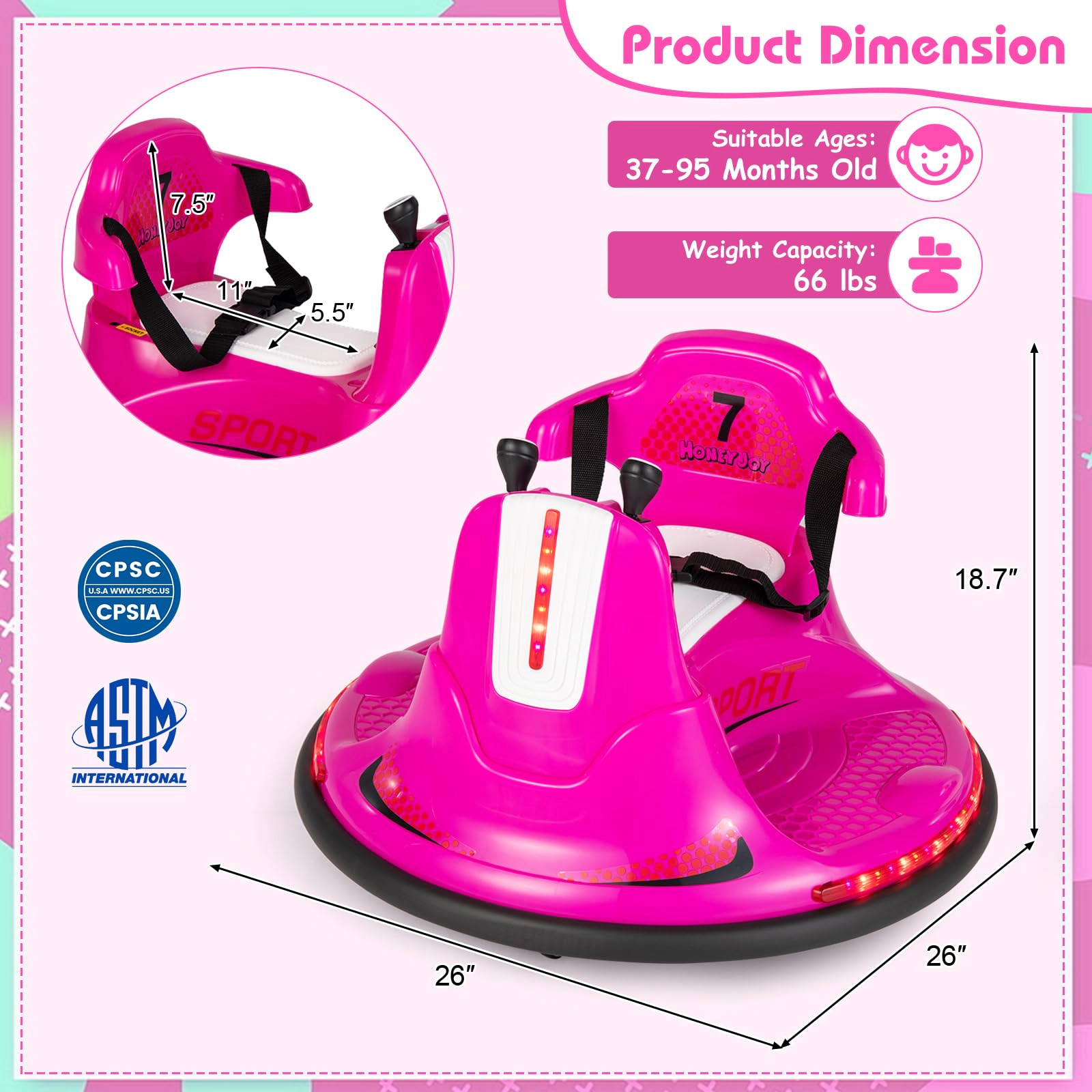 Glintex 12V Kids Bumper Car with 360-Degree Spin and Remote Control