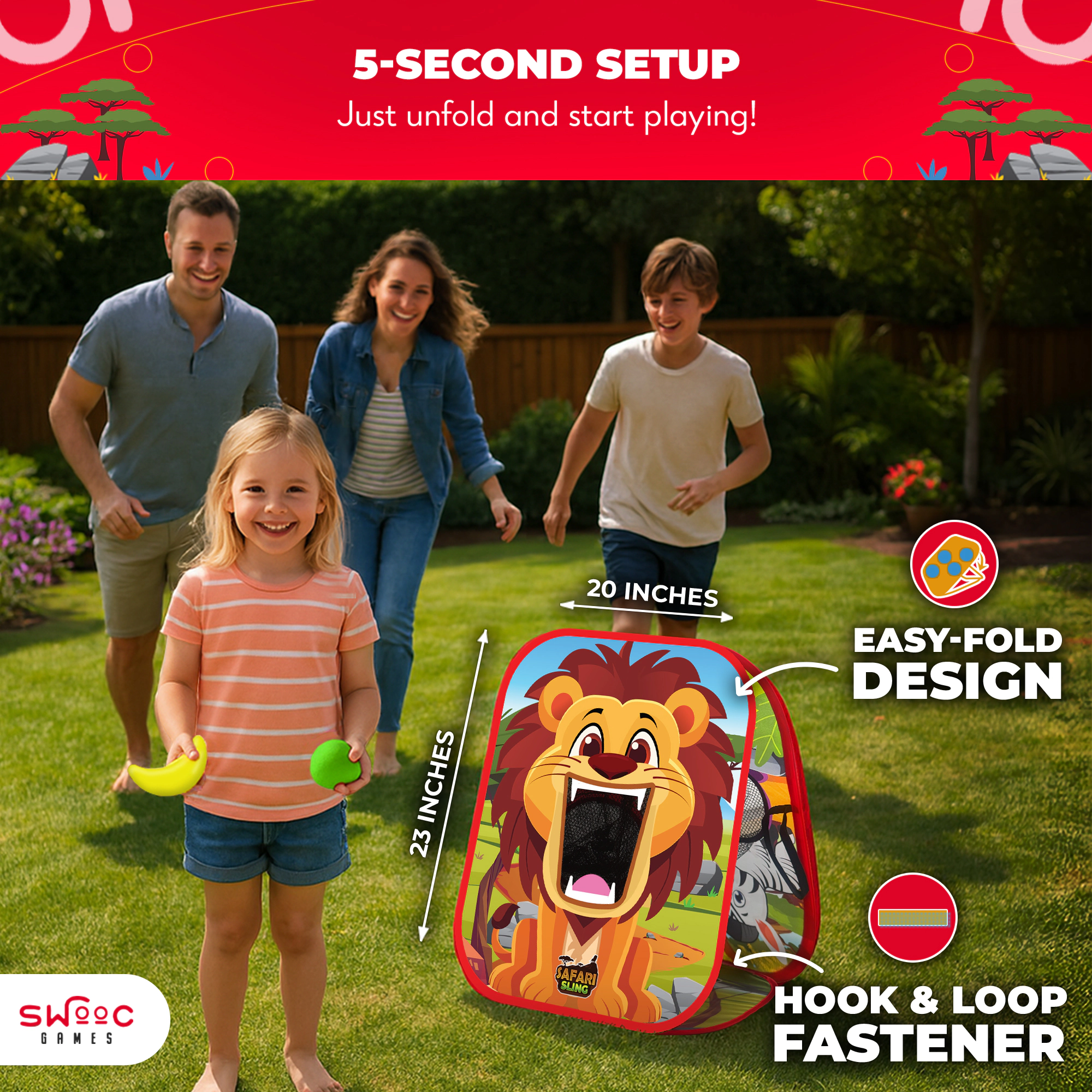 Swooc Games | Safari Sling™ | 2-in-1 Bean Bag Toss Game for Kids