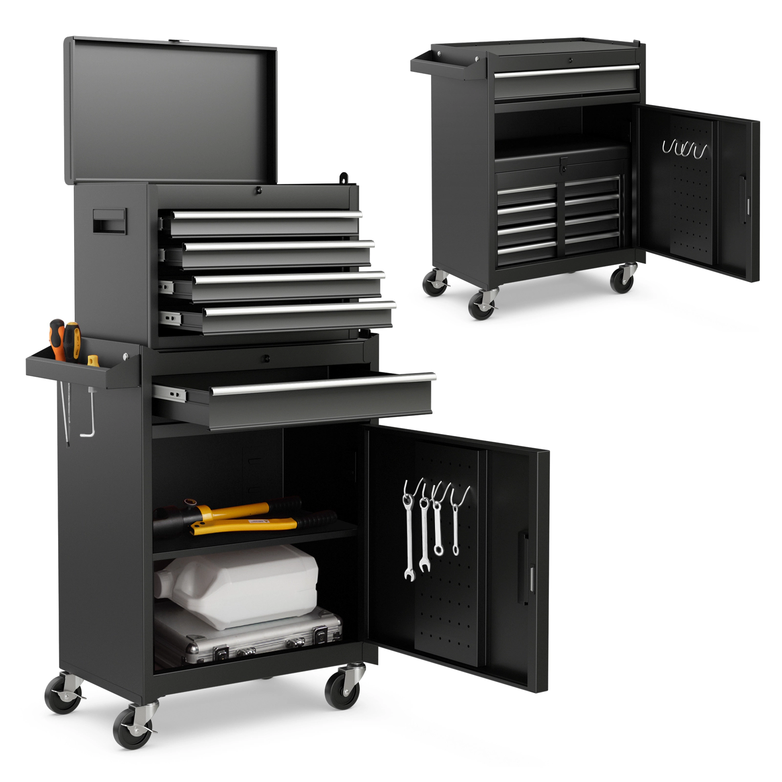 SUGIFT 2-in-1 5-Drawer 220.5-lb Capacity Steel Rolling Tool Chest and Cabinet with Lock Bars and Side Hooks