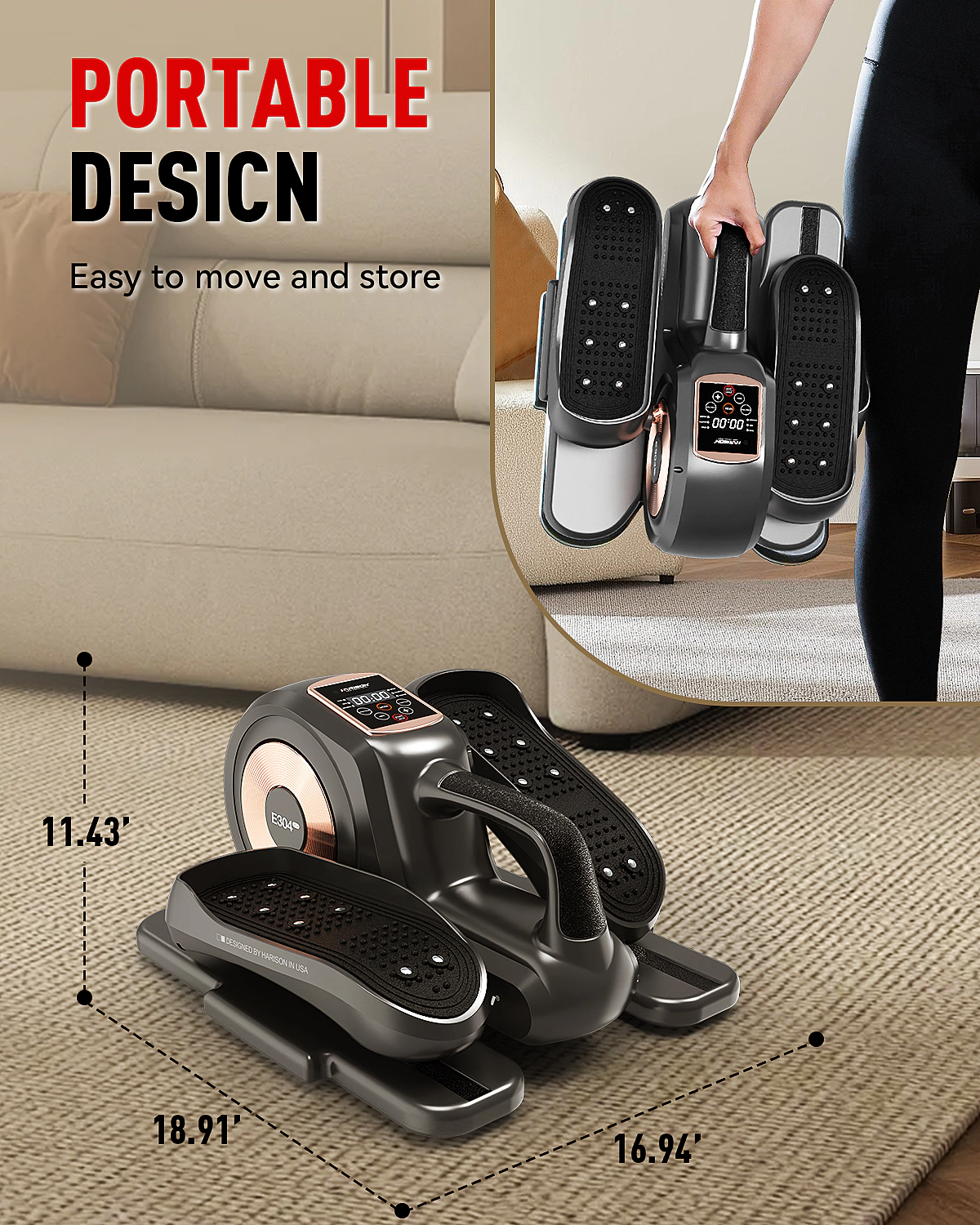 HARISON Under Desk Elliptical Machine for Senior, Mini Seated Elliptical with 12-Level Magnetic Resistance, LCD & Remote