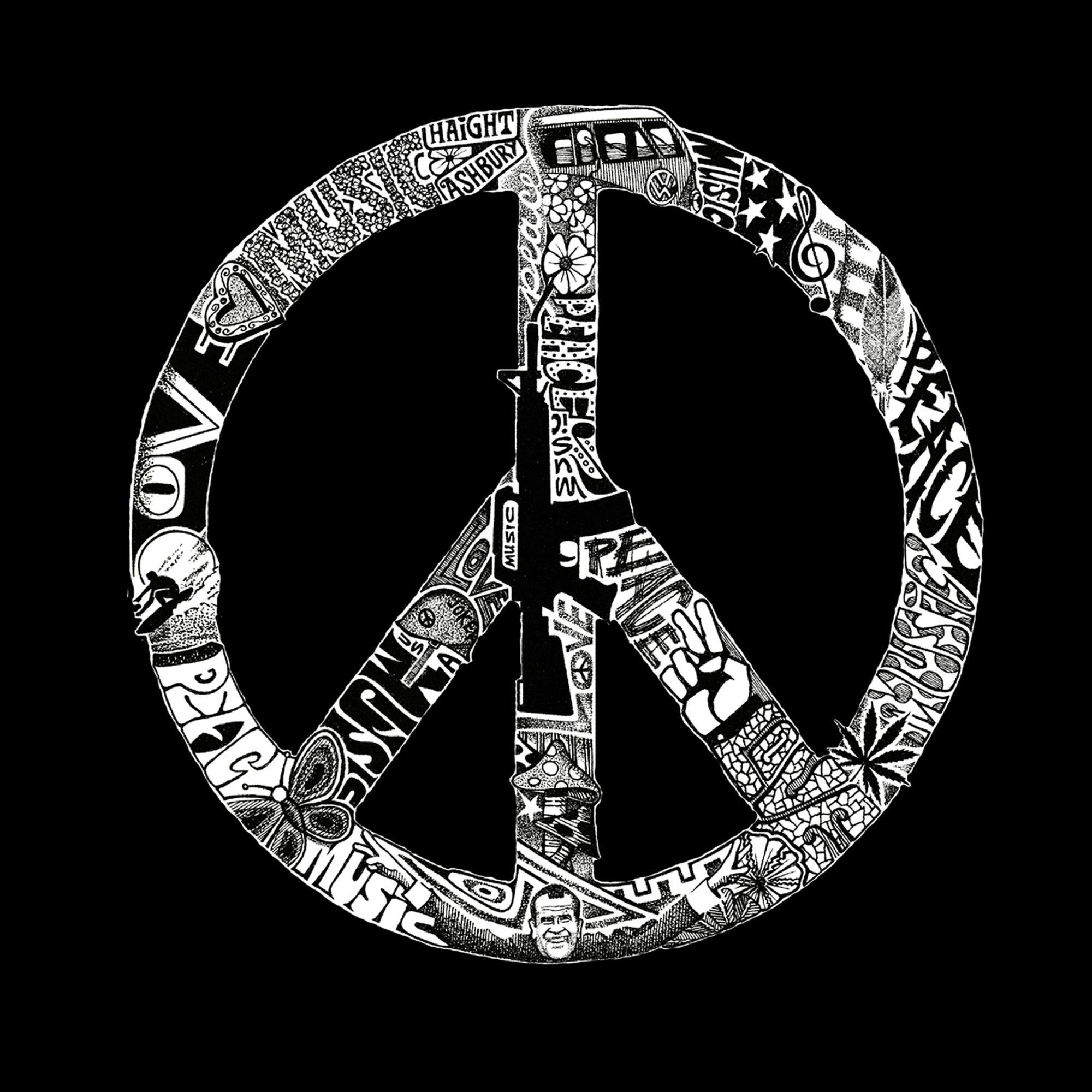 LA Pop Art Peace, Love, & Music - Mens Word Hooded Sweatshirt