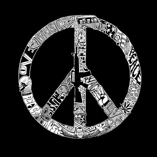 LA Pop Art Peace, Love, & Music - Mens Word Art Crew Sweatshirt