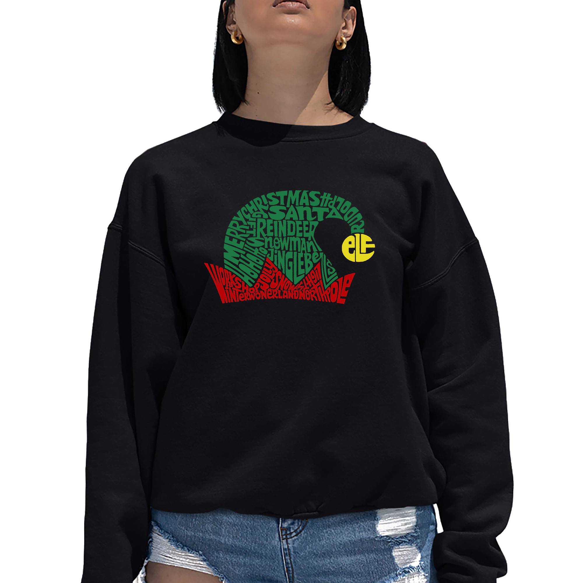LA Pop Art Christmas Elf Hat - Women's Word Crewneck Sweatshirt