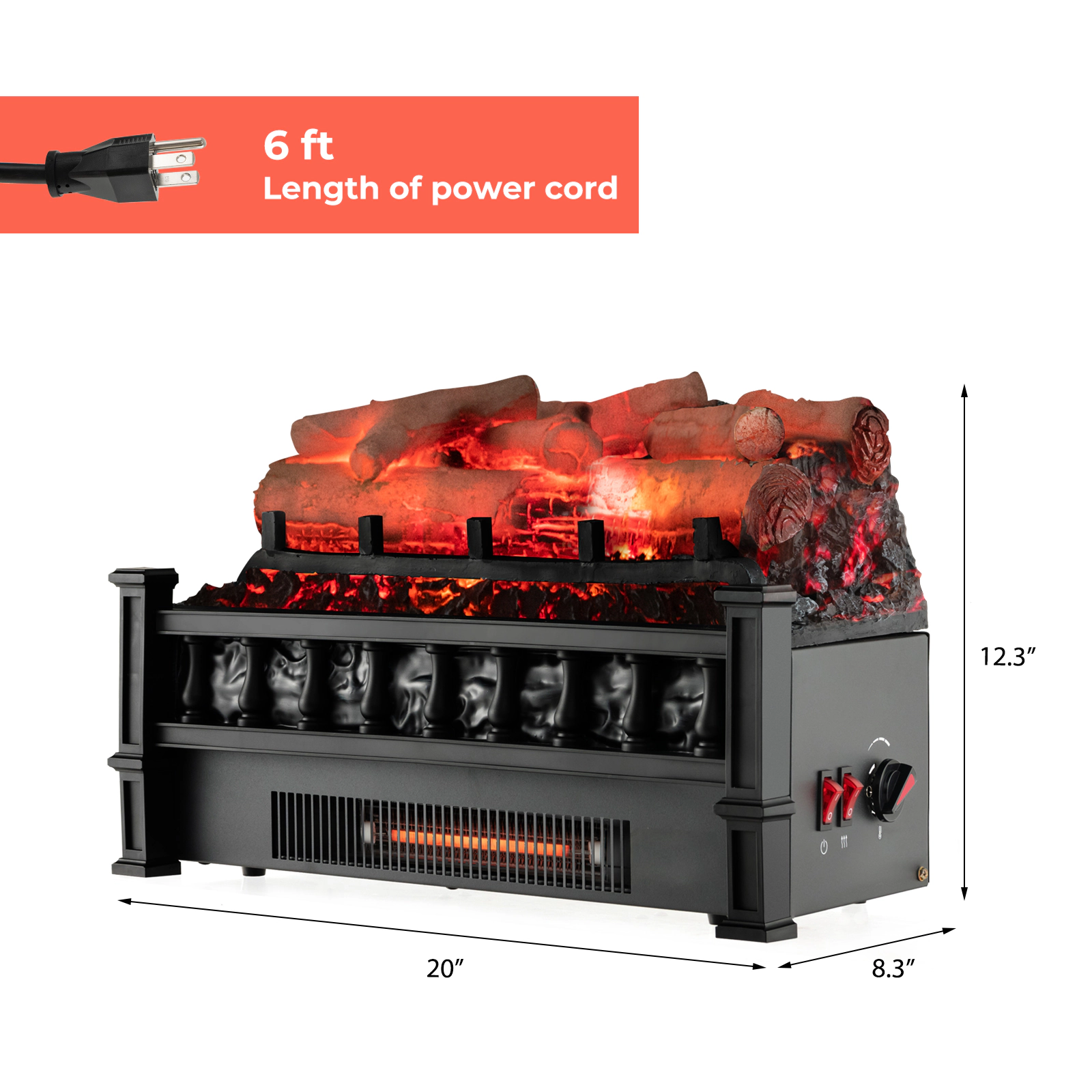 LJG 20 Inch Electric Fireplace Heater with Realistic Birchwood Ember Bed