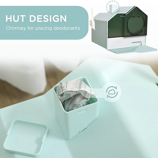 212 Main Paw Hut Hooded Cat Litter Box with Mat, Particle Catching ...