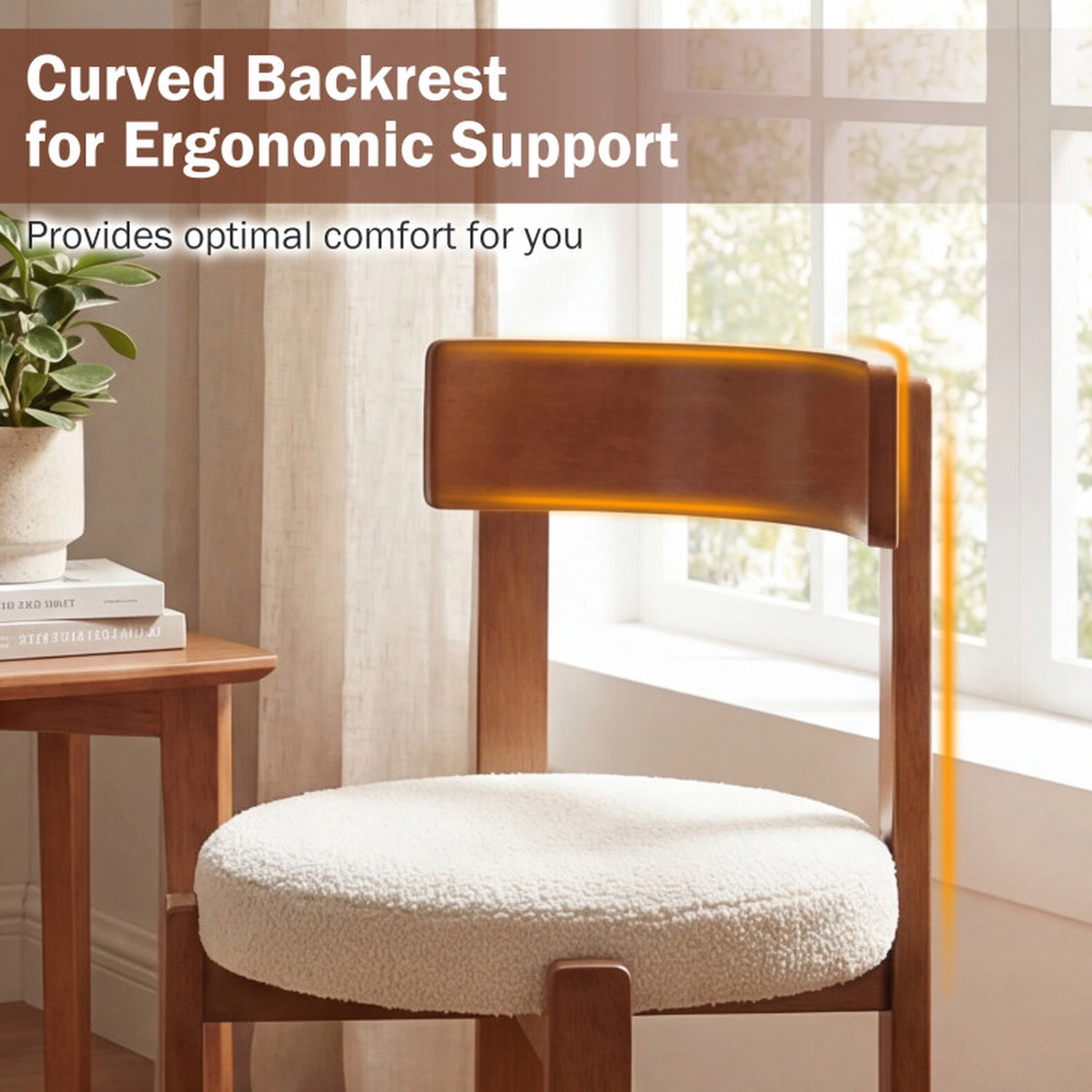 SUGIFT Curved Backrest Modern Dining Chairs Set of 2 Rubber Wood Legs 18-in Seat Height 415-lb Capacity Brown + Beige