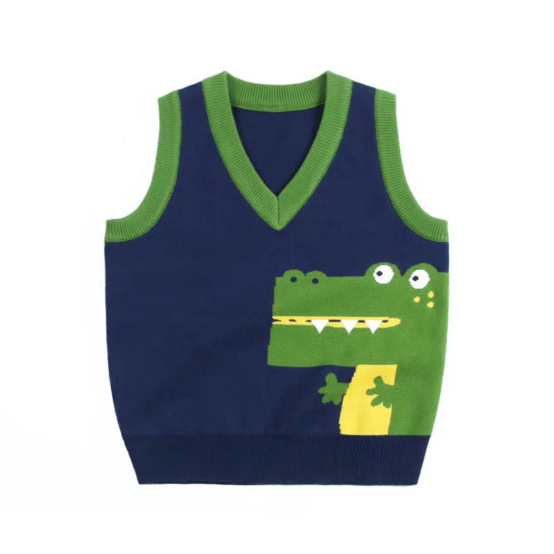 MyKids-USA Toddler Boy Cartoon Animal V-Neck Sleeveless Knit Vest
