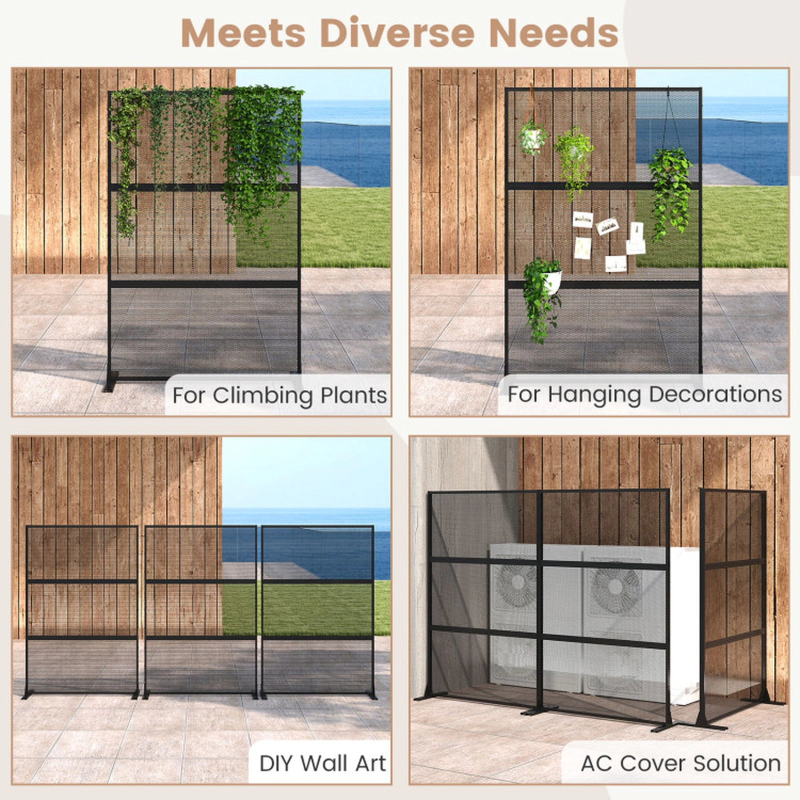 SUGIFT Black Set of 2 72-in Tall Freestanding Outdoor Metal Privacy Screen Panels with Expansion Bolts