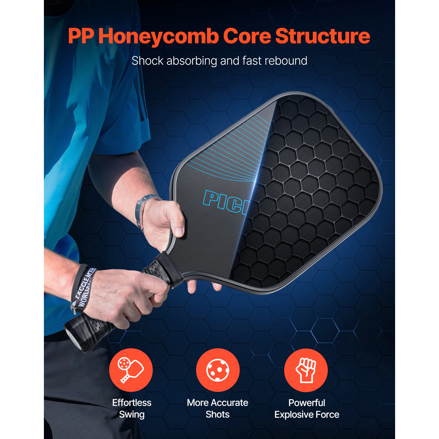 HONGGE Pickleball Paddle, T700 Carbon Fiber Surface & Honeycomb Core