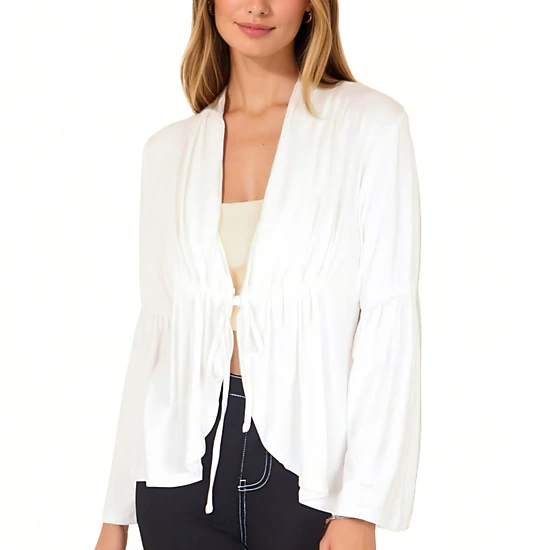 Anna-Kaci Women's Casual Lightweight Cardigans Soft Draped Ruffles Flare Sleeve Cardigan