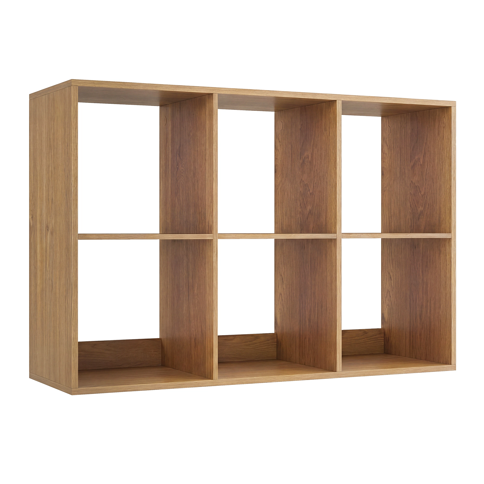SUGIFT 6-Cube Bookshelf with Back Guardrail 154-lb Tabletop Capacity 44-lb Cube Capacity Natural