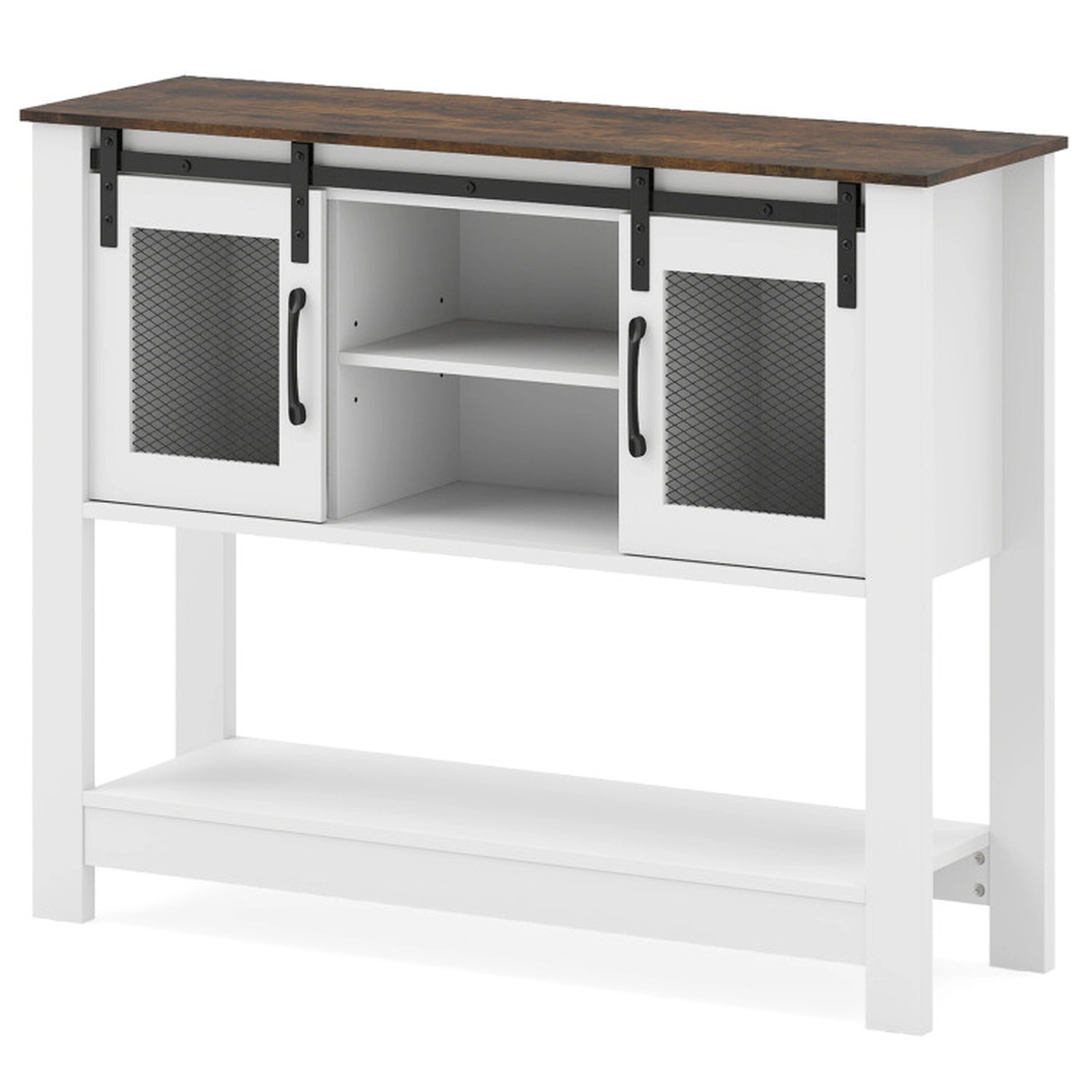 SUGIFT 40-in 150-lb Capacity Rustic Brown Console Table with 2 Sliding Barn Doors and Adjustable Shelf