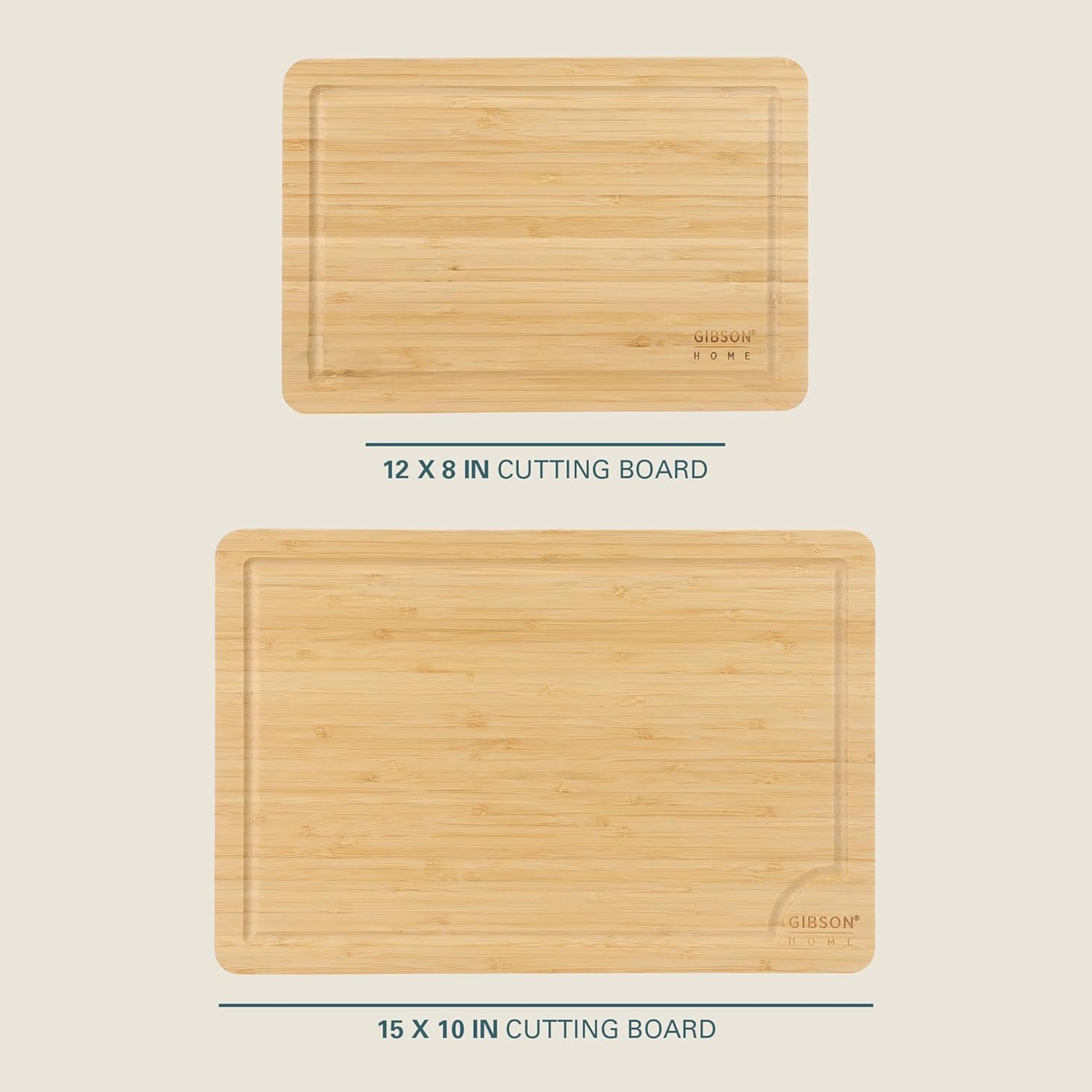 Gibson Home Forestview 2 Piece Rectangle Bamboo Cutting Board Set with Juice Grooves