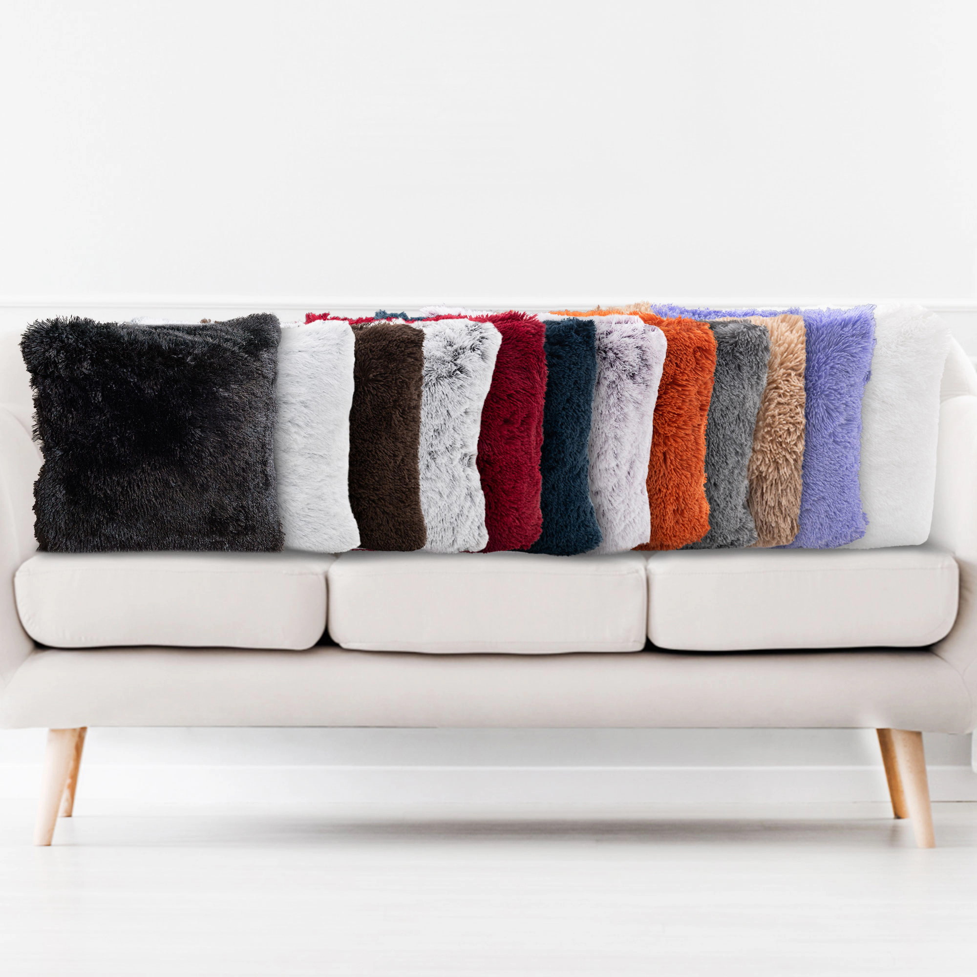 Cheer Collection 24-Inch Dual-Sided Shaggy Faux Fur Throw Pillows with Inserts, 2-Pack