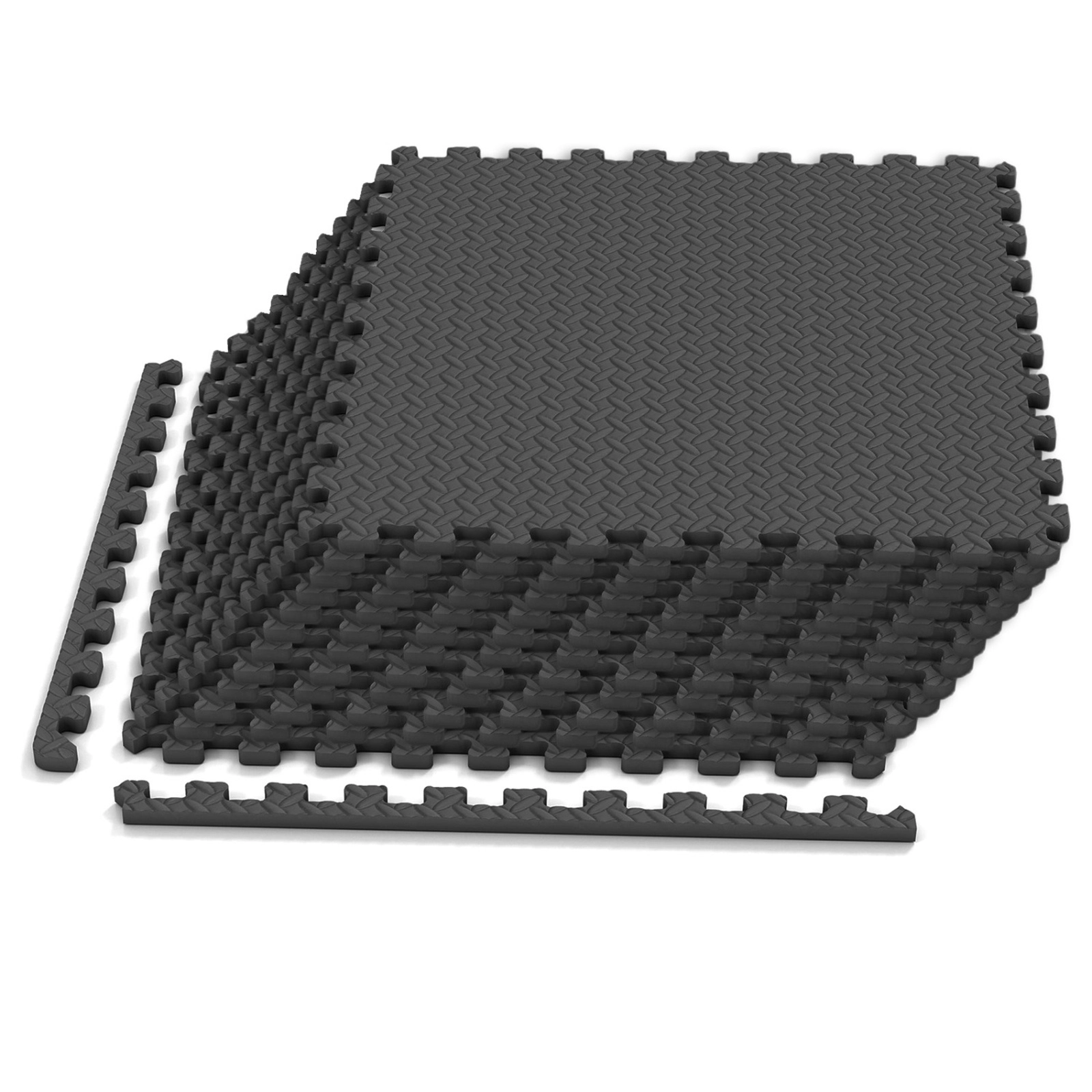 SUGIFT 12-Piece Puzzle Exercise Floor Mats 1/2-in Thick Interlocking Tiles About 52-sq-ft Coverage Black