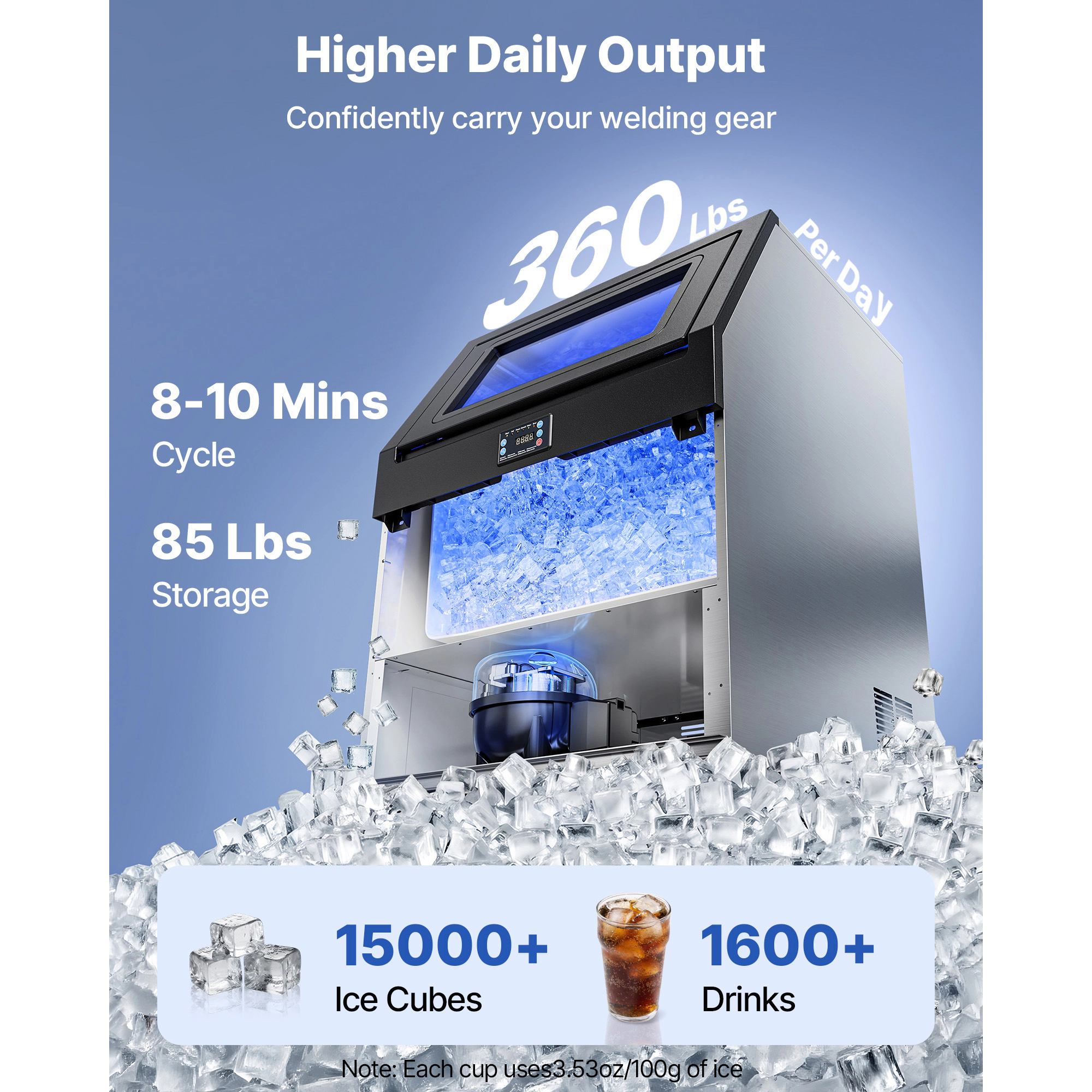 HONGGE Commercial Ice Maker Machine /24h with Storage Capacity Built-in/Freestanding/Under Counter Stainless Steel Ice