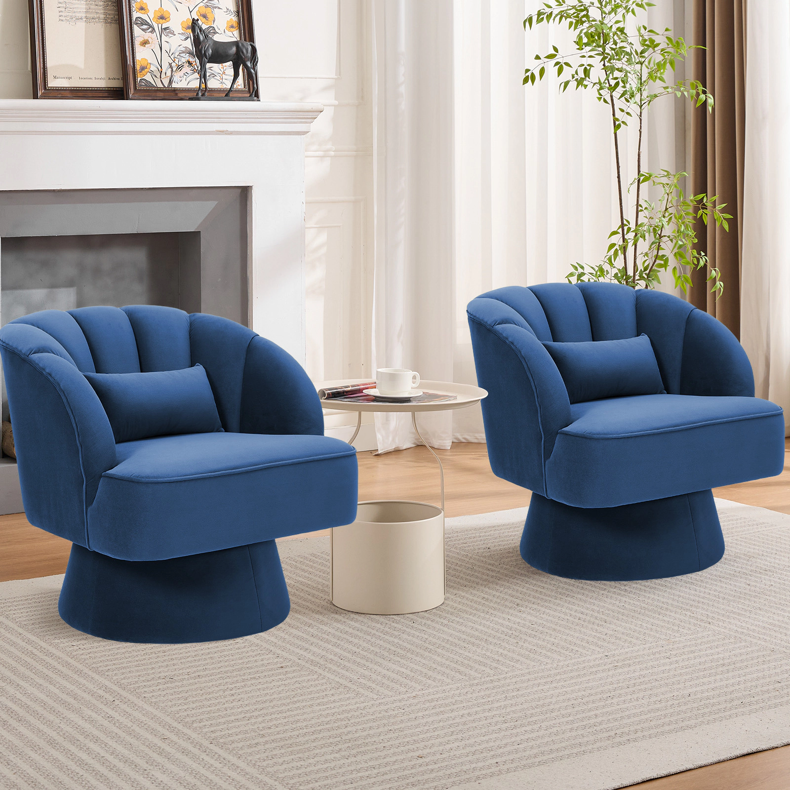 BebreezChic Beige Fleece 360 Swivel Barrel Accent Chair Round Upholstered Lounge Armchair for Living Room