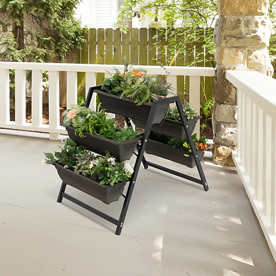 SUGIFT 3-Tier Black Vertical Raised Garden Bed with 5 Hanging Plant Boxes 25.5-in W 36-in D 31-in H 55-lb Per Box